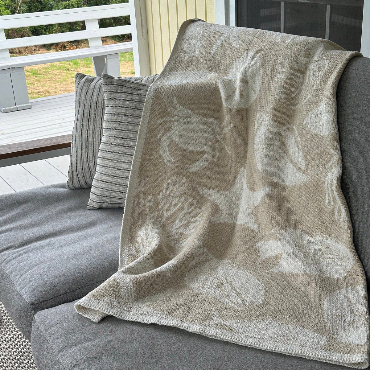 in2green Eco Throw Cotton Sustainable Knit Throw Blanket | Coastal - Sea Life 753275975121 BL01CSL1