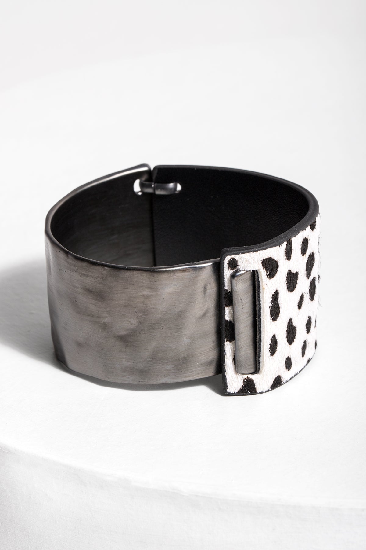 Leather Metal Duo Bracelet - Dark Gray