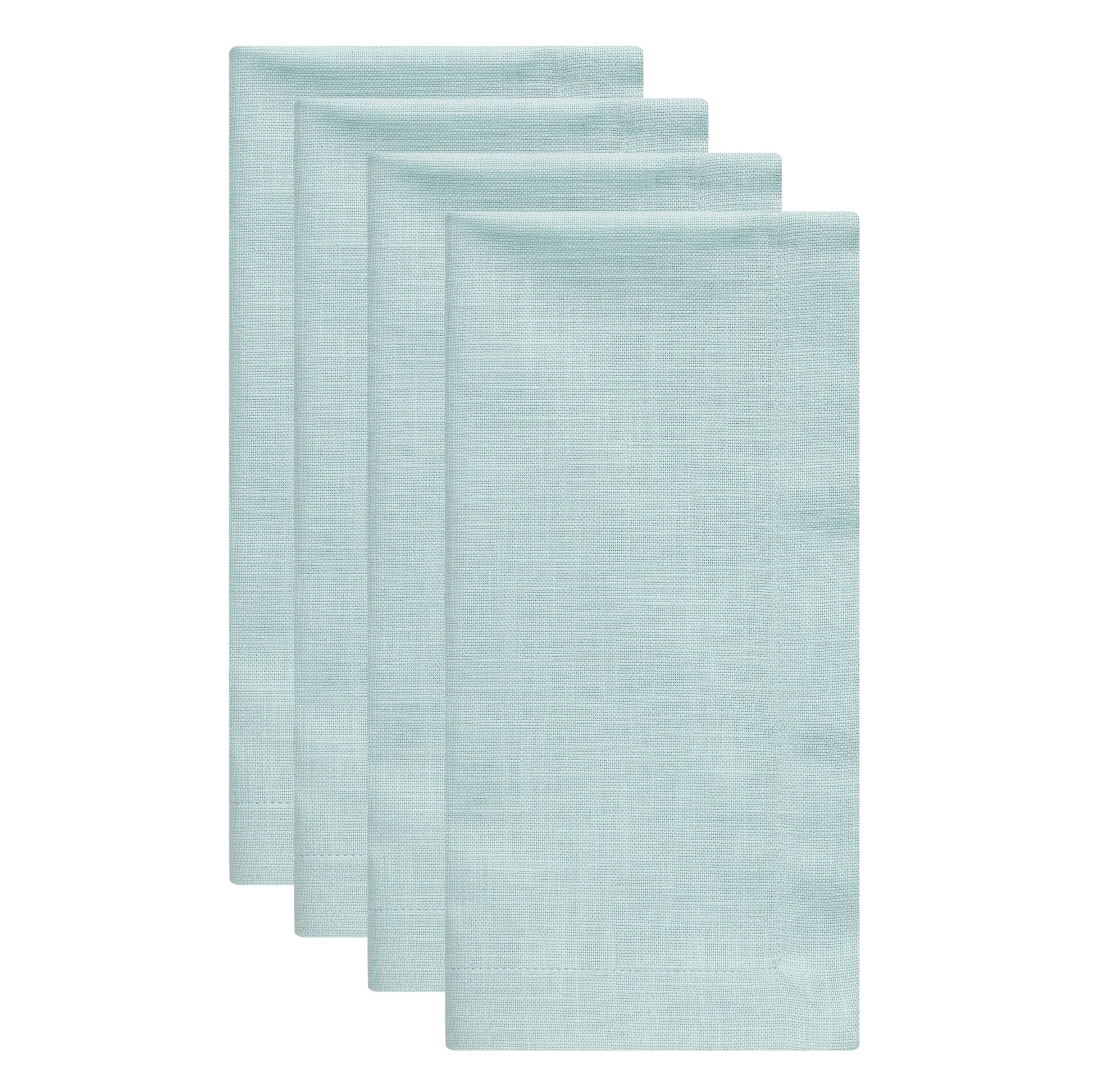 NP-4803-2020_2|Set of four folded aqua blue linen-blend napkins for elegant dining. Versatile, reusable fabric napkins for everyday table decor.