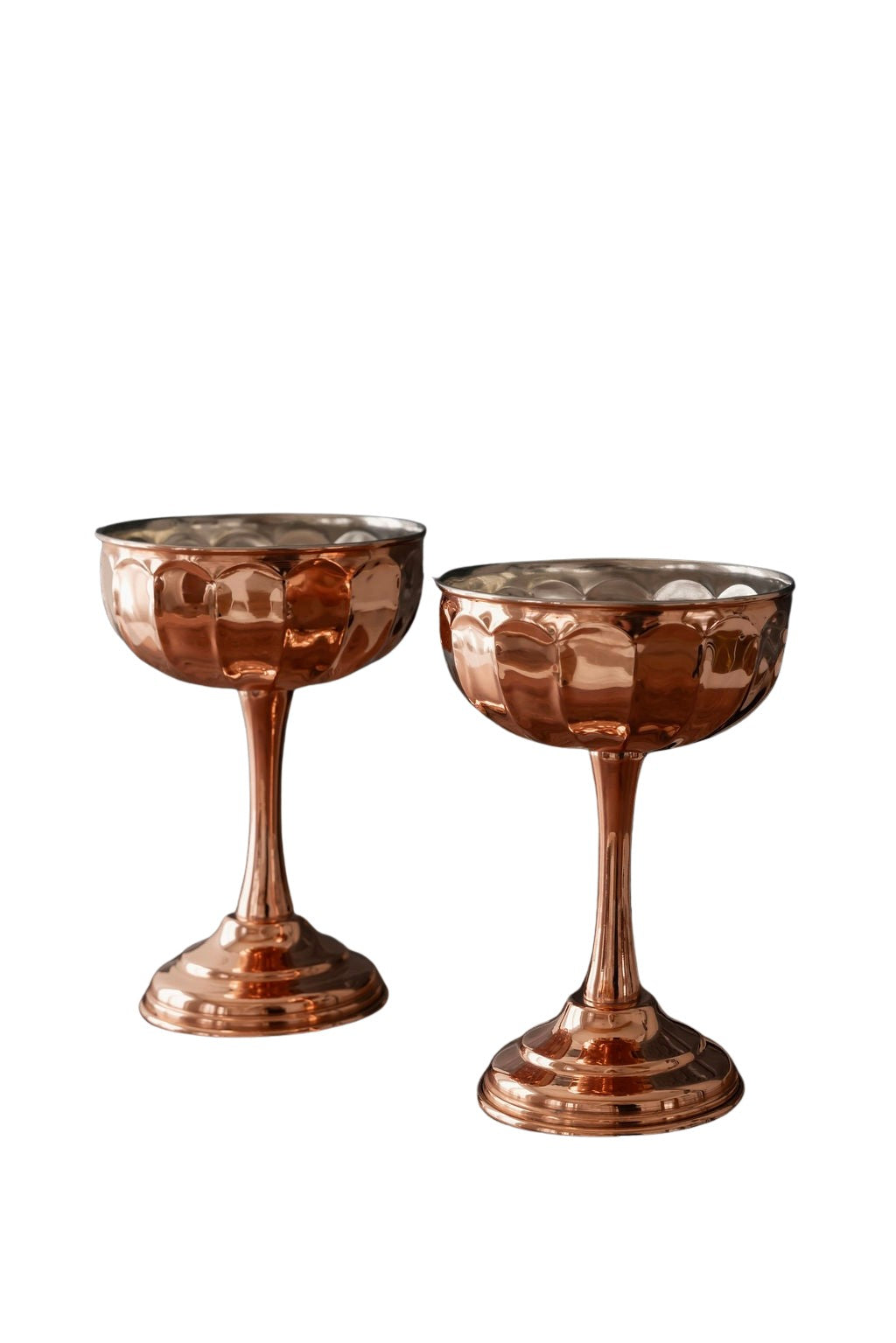 Vintage-Inspired Copper Coupe Glasses | Set of 2 | Tin-Lined, 6.25”