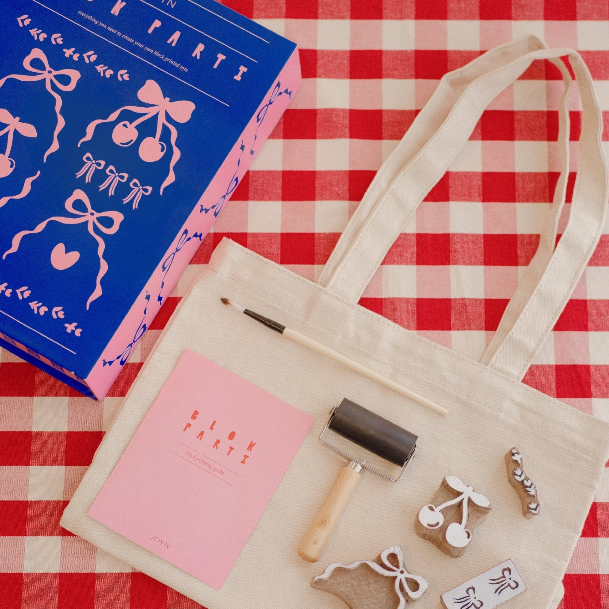 Block Printing Kit - Cherry Bow Print Tote Bag - JOYN