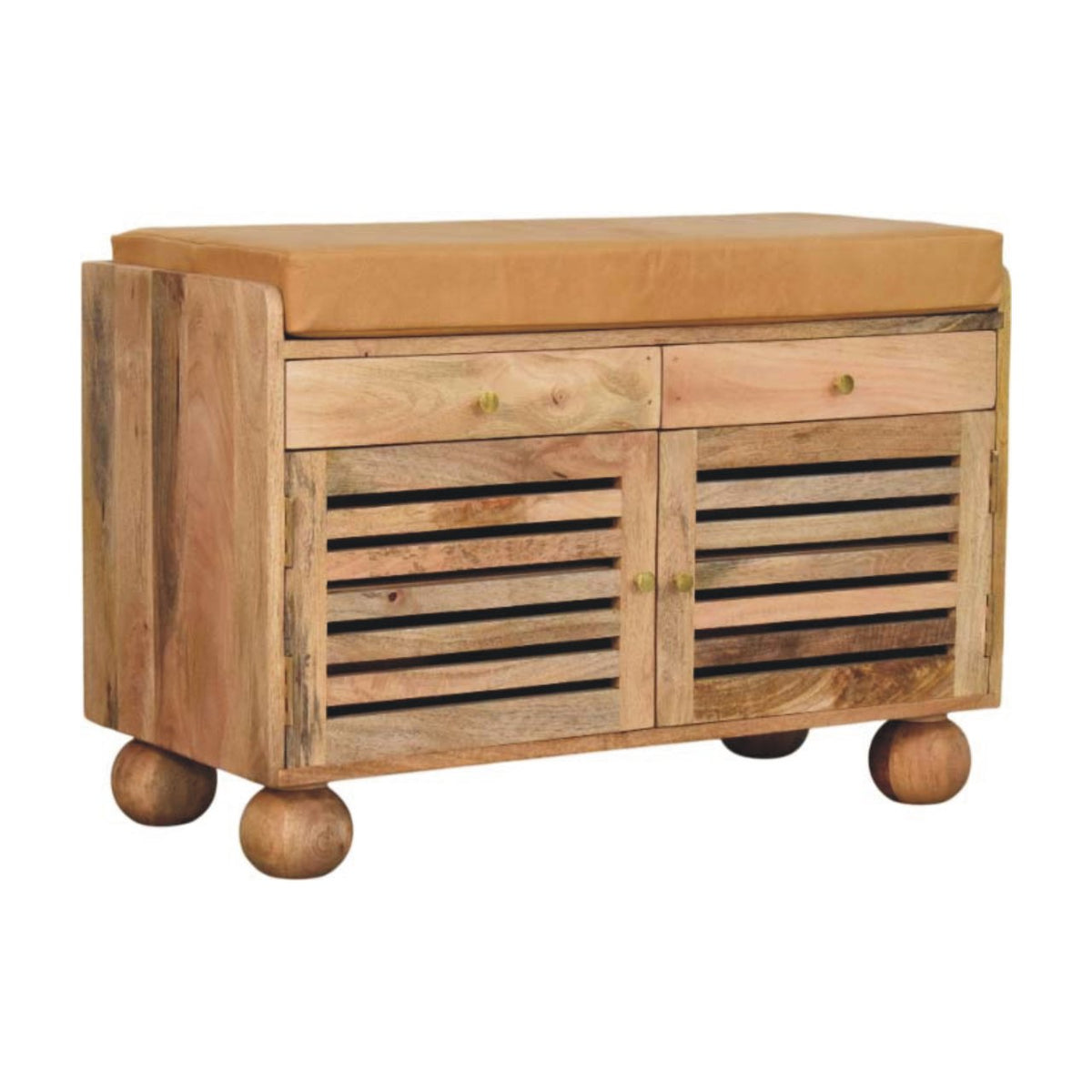Shutter Shoe Rack, Leather Upholstered