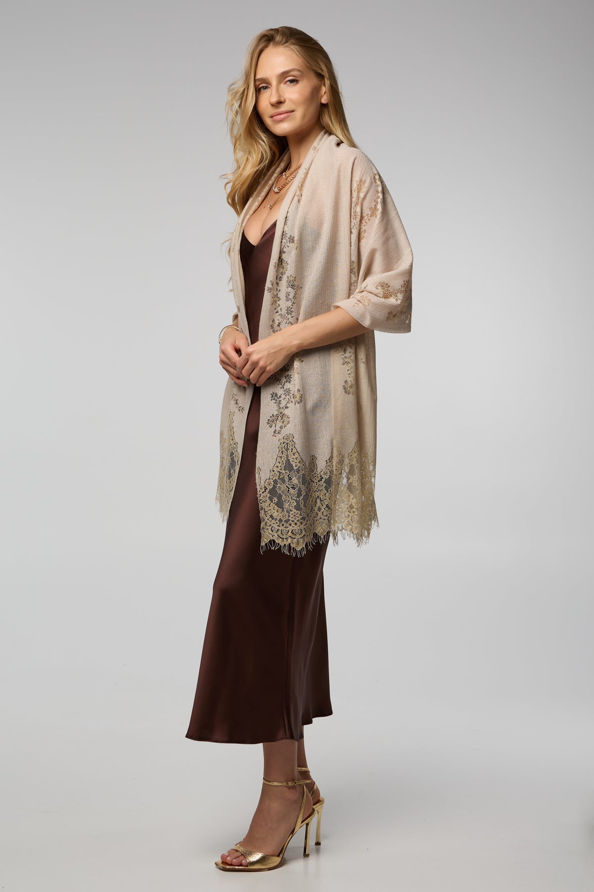 Luminous Lace Shimmer Scarf - Taupe