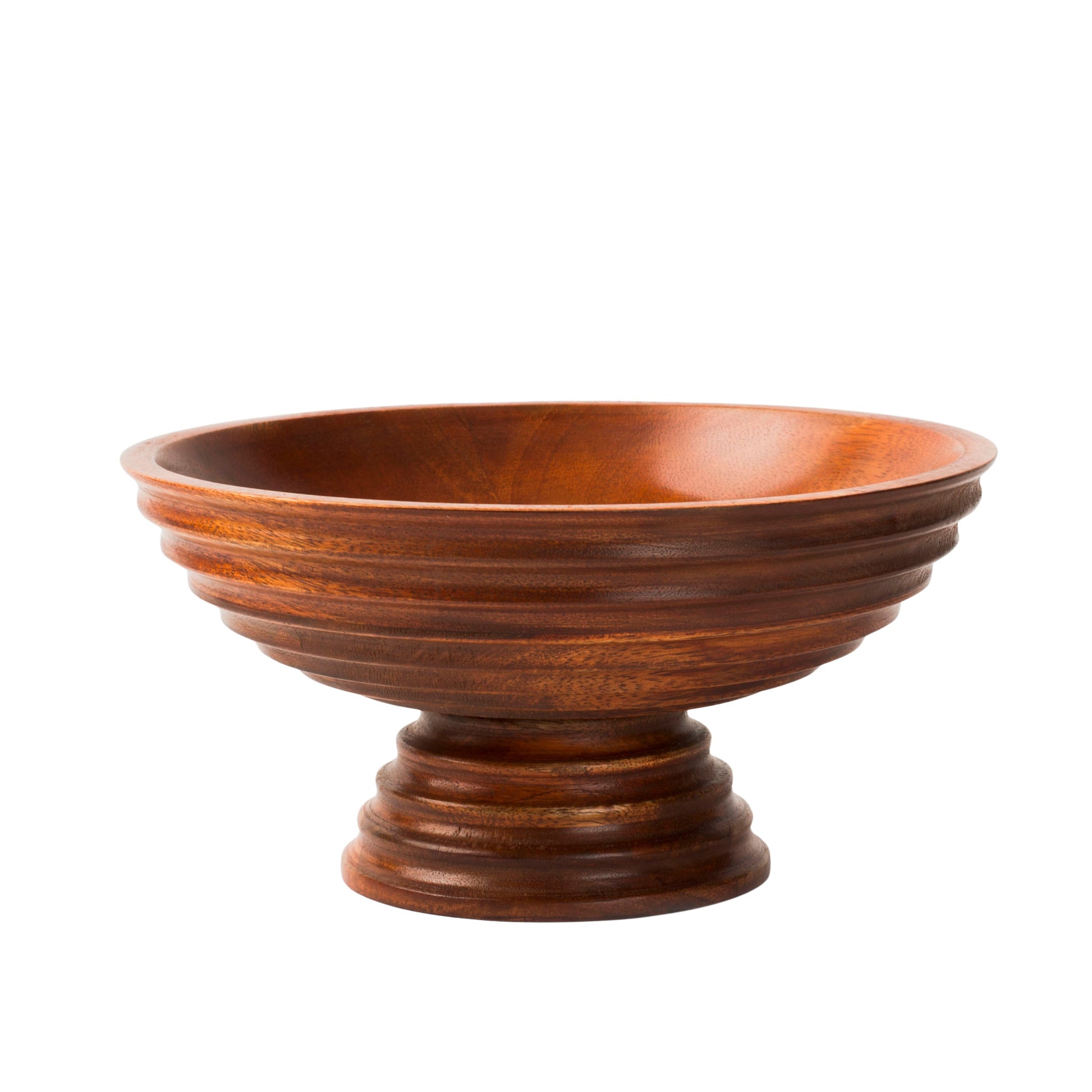 Medium mango wood footed bowl with polished finish