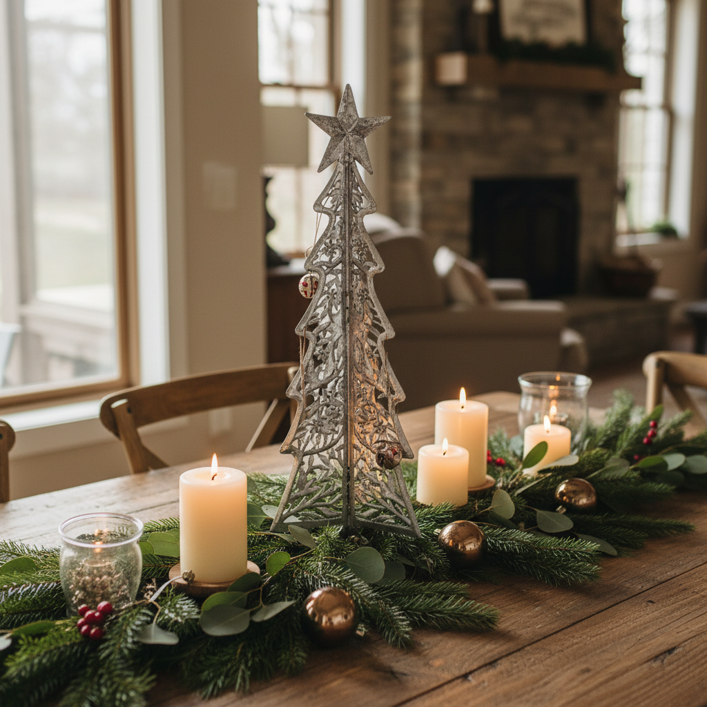 Tall 3D Christmas Tree - Farmhouse Dining Table Lifestyle