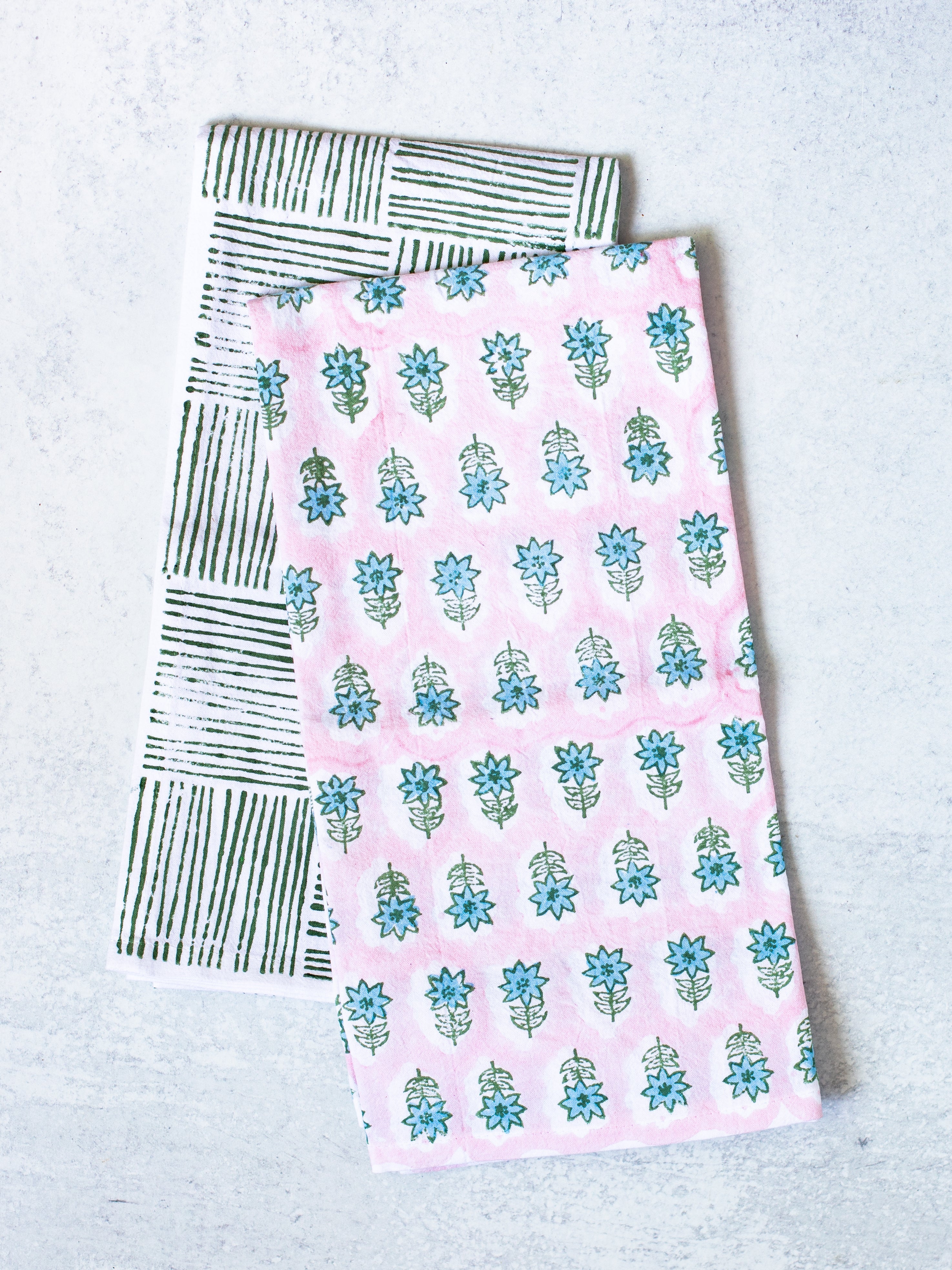 S/2 Tea Towel Set - Lily Rose & Stripe Sage