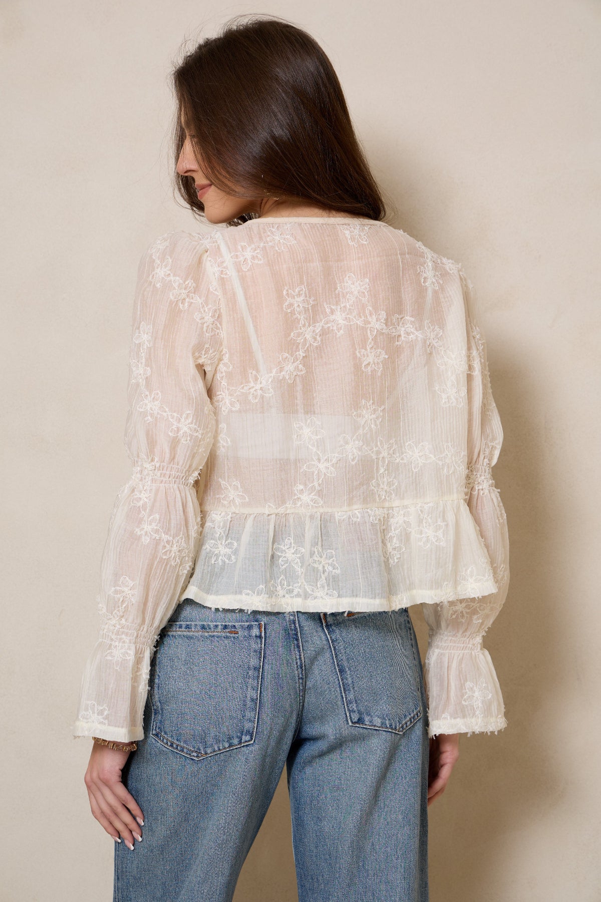 Meadow Floral Tie Front Top - Ivory