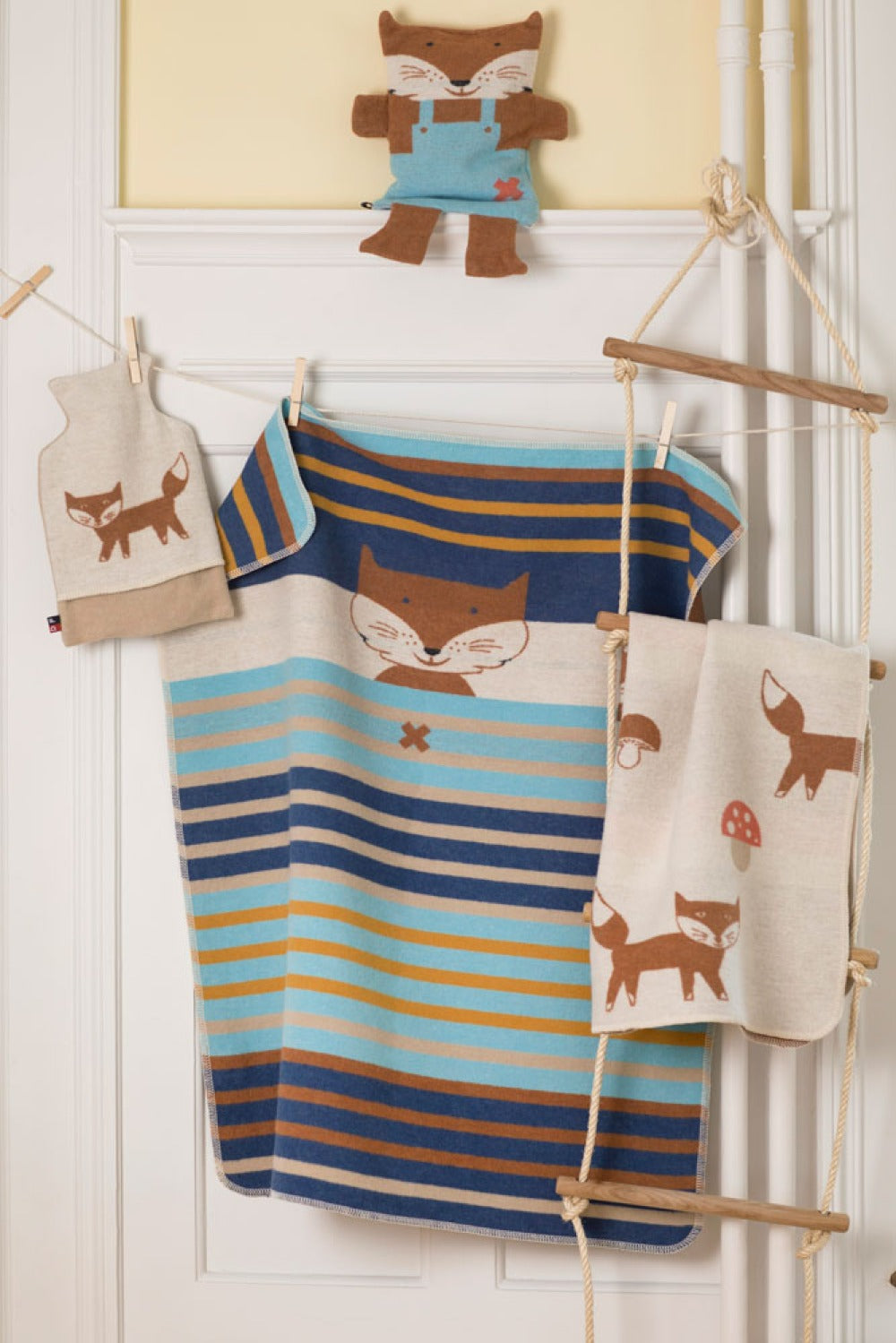 JUWEL baby blanket "fox/stripes" in . Blanket made by David Fussenegger , a family-run mill in Austria.