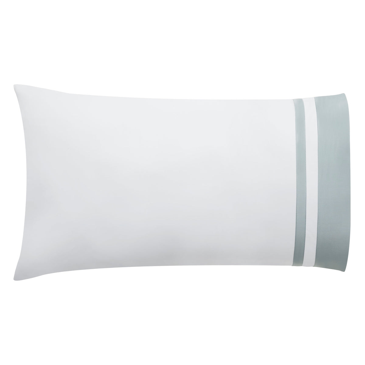 ASP-548-2032_3|Single 100% cotton sateen pillowcase, white with a distinct navy blue double stripe border on the opening.