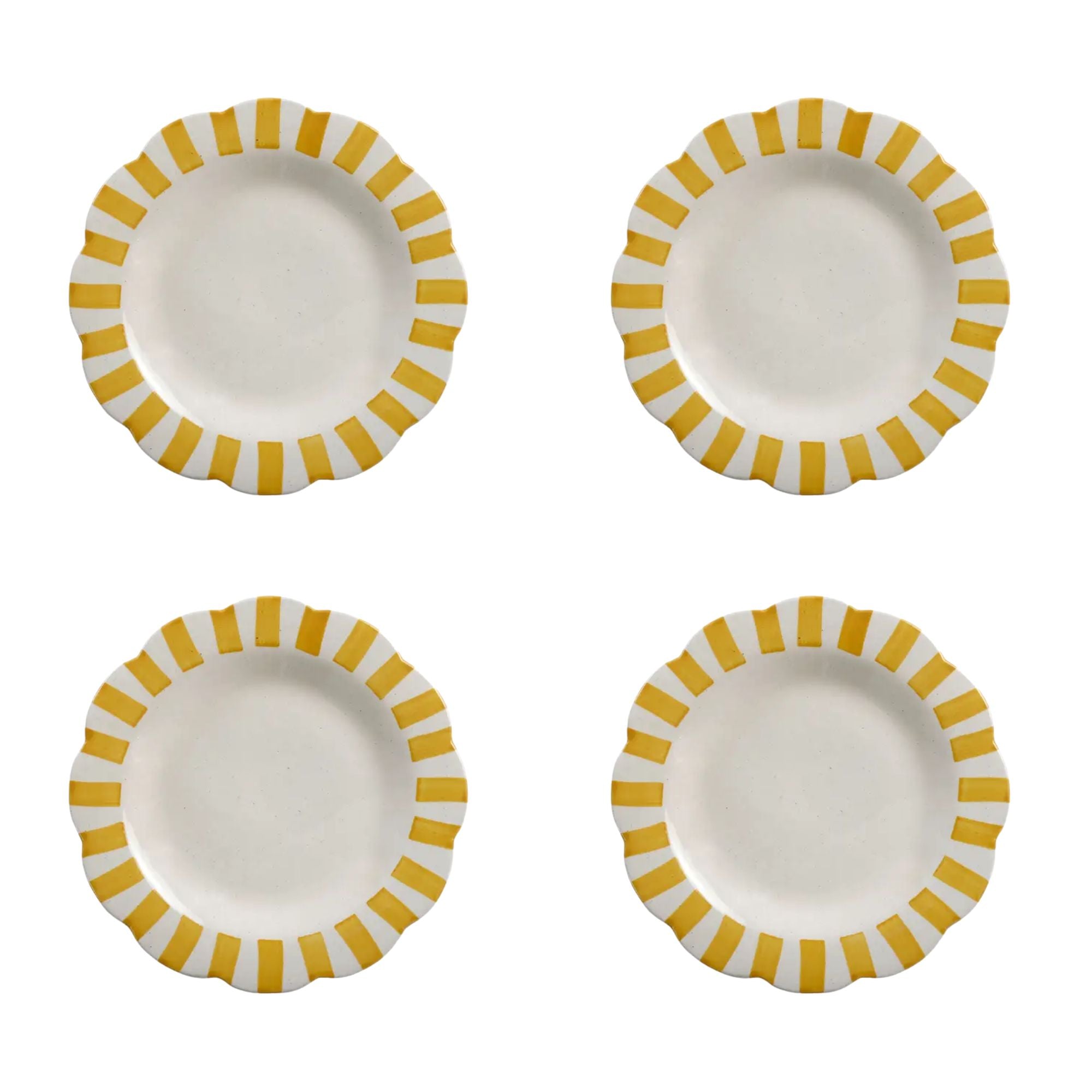 Ceramic stripe Salad Plate, Yellow- 8.25x 8.25 x 1.25 Inches ( Set of 4 )