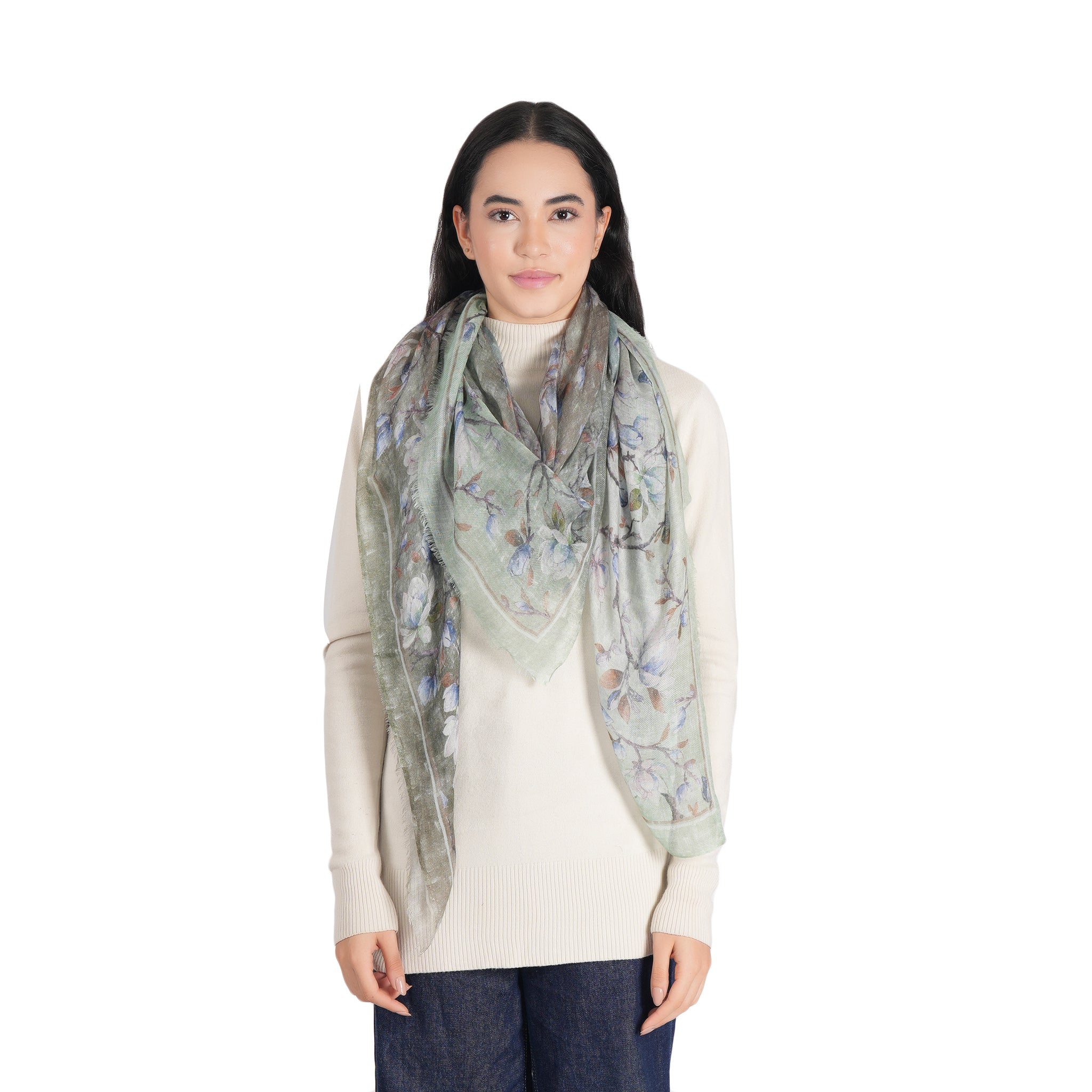 Magnolia Blossom Gradient Square Wrap - Mint Grey