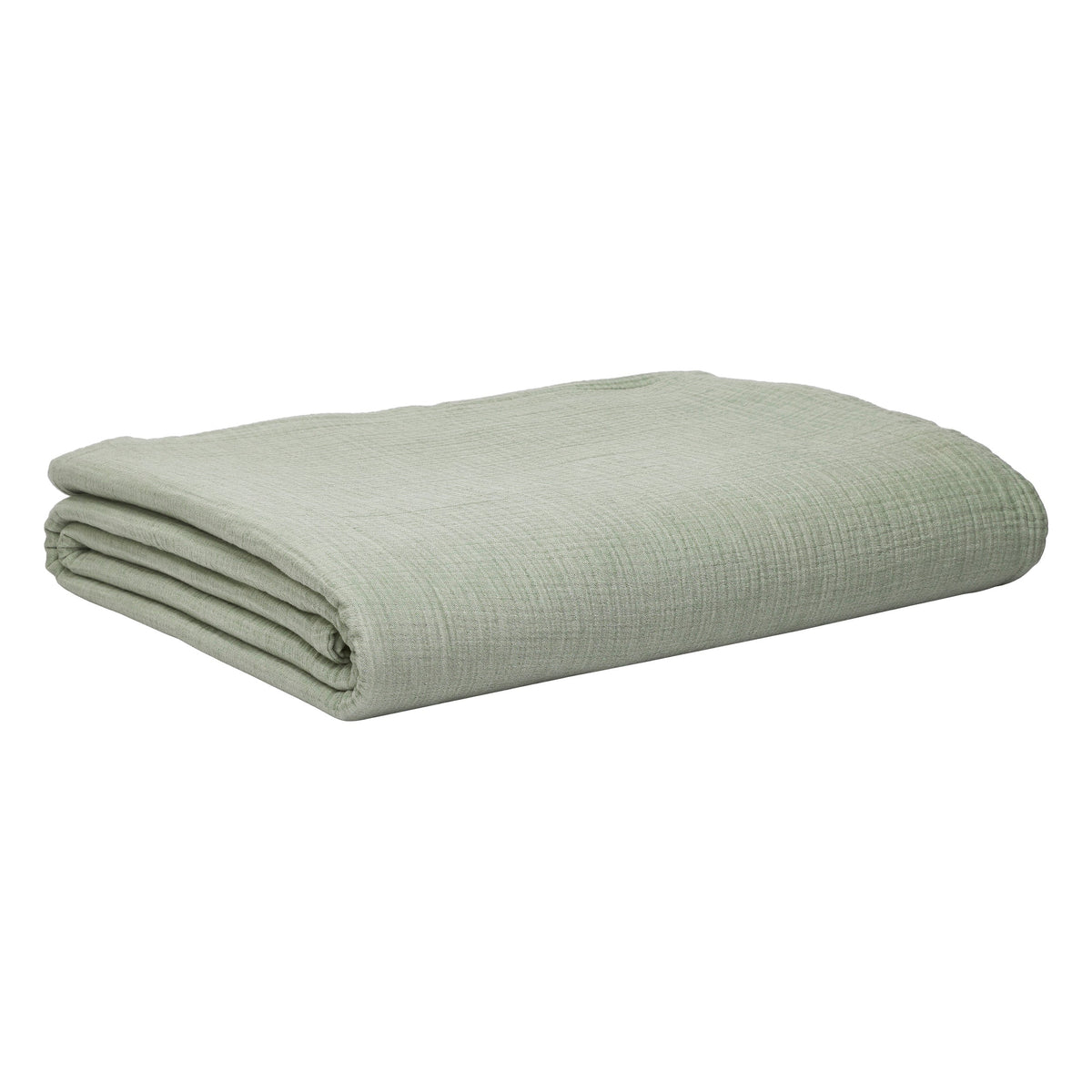 BL-864-11096_7|Neatly folded sage green textured blanket, highlighting its soft, breathable fabric, ideal for stylish home comfort.