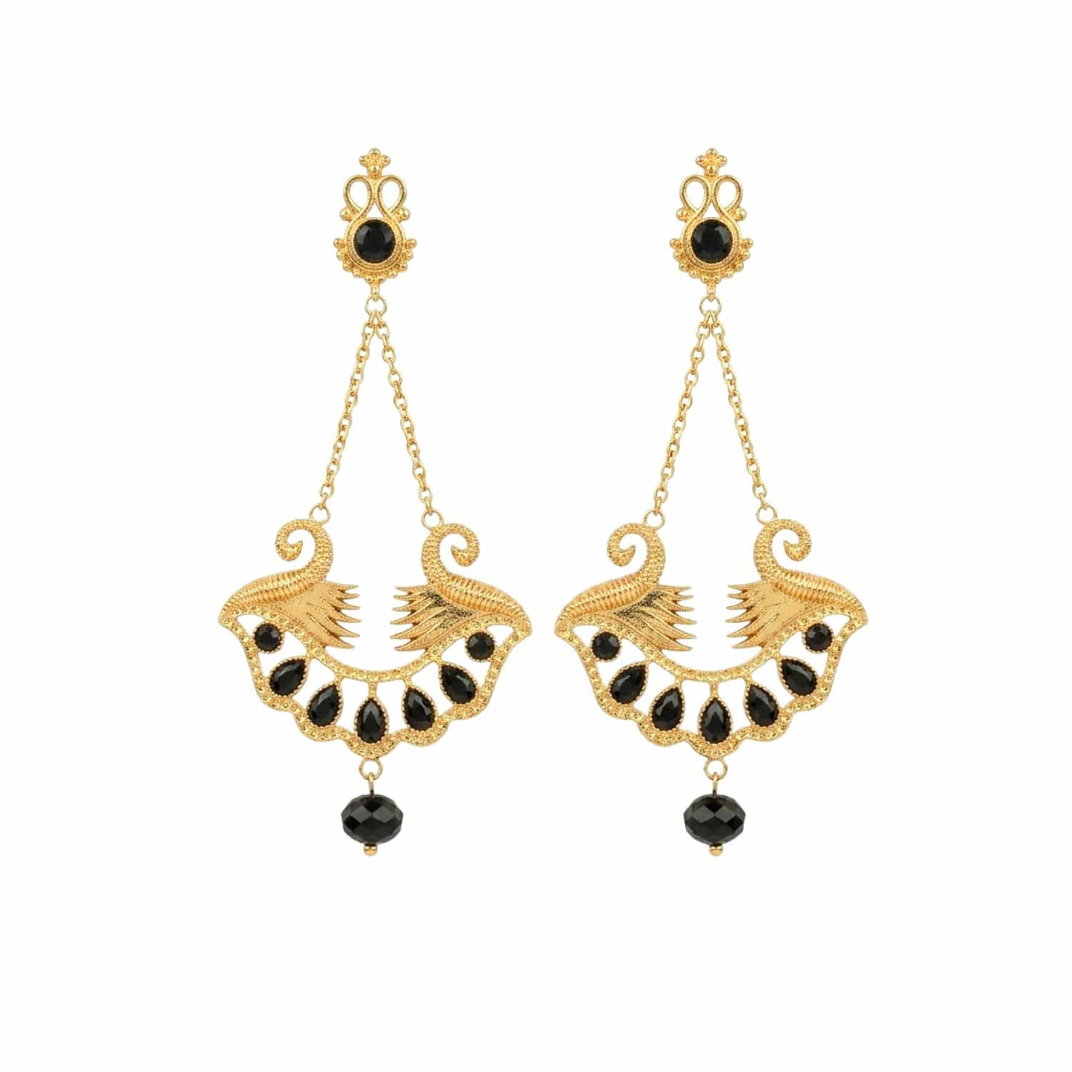 Pharaoh Lotus Royale Onyx Earrings - Pre Order