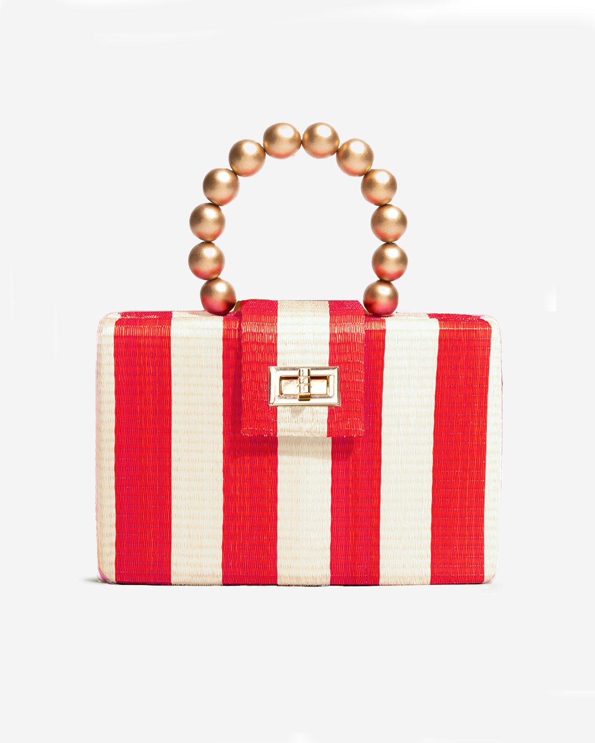 THE LOUISA Red & Cream Stripe Woven Straw Clutch Bag
