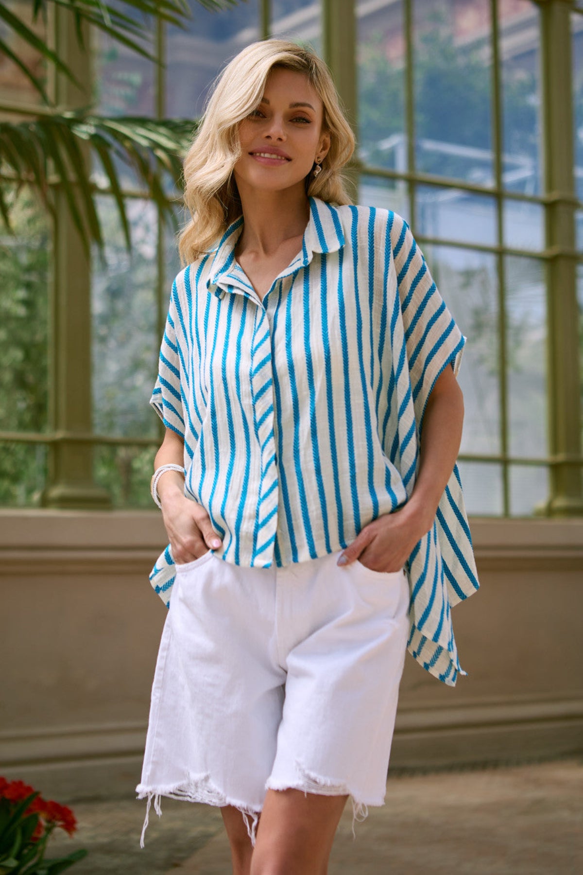 Breezy Striped Button Up - Ivory