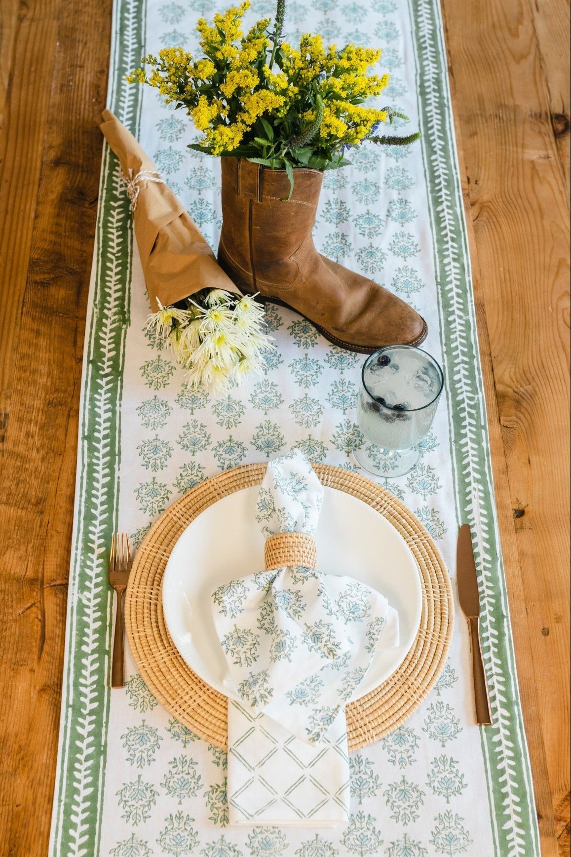 Table Runner - Lotus, Sage & Uniform Blue - The Mended Company
