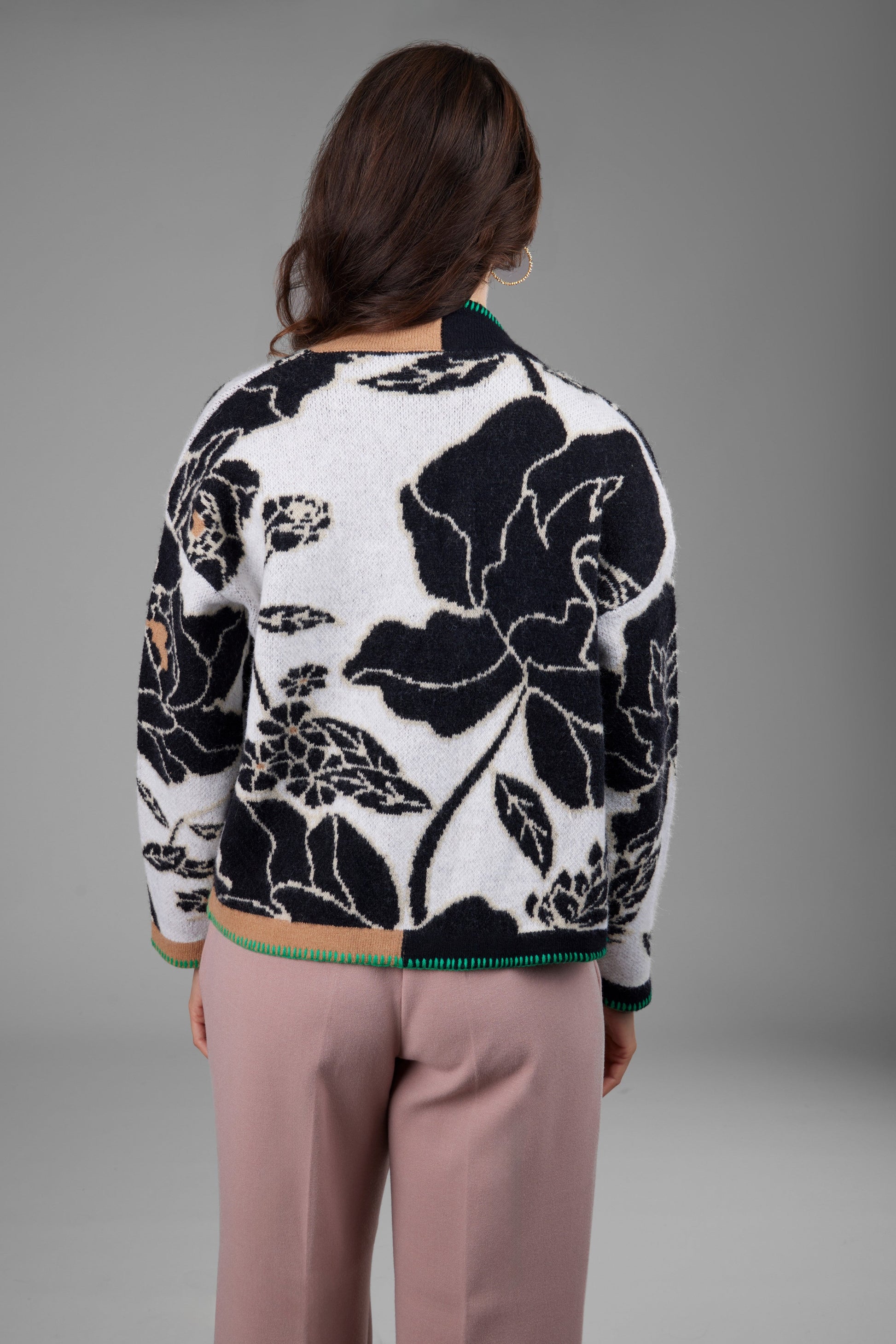 Abstract Floral Button Cardigan - White And Black