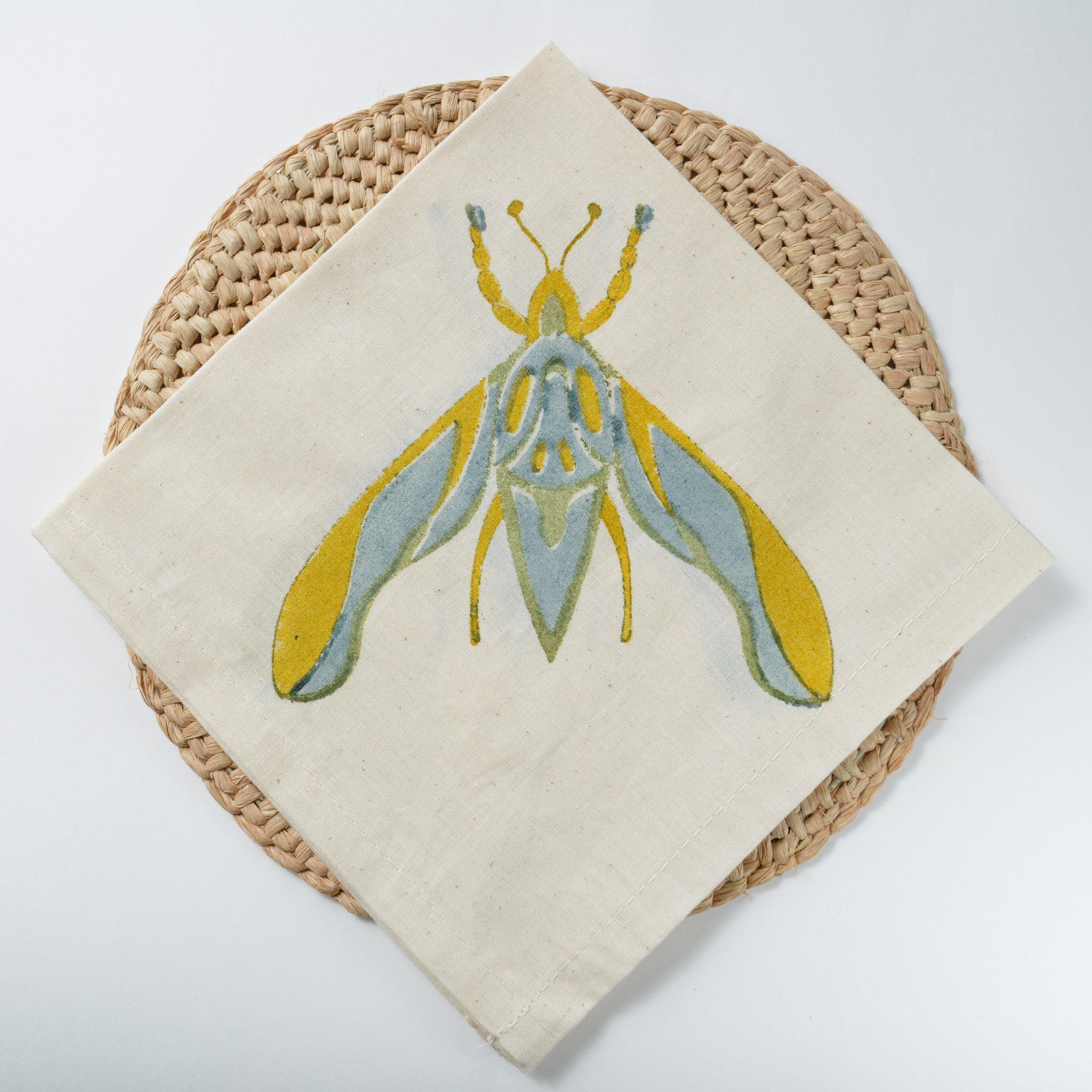 Hand Block Printed Napkin ~Twilight Elephant Moth