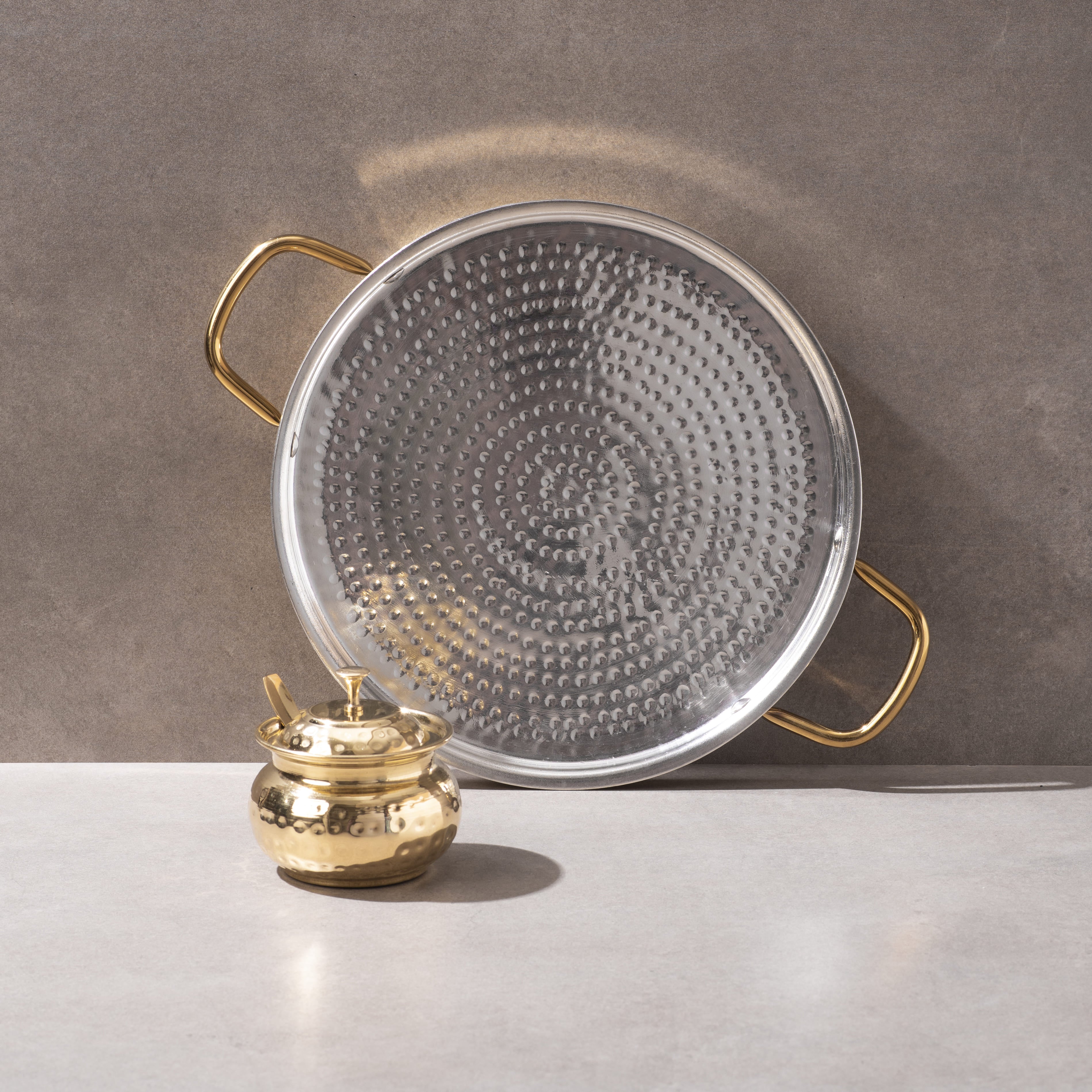 Brass Dosa Tawa with Insulated handles And Brass Ghee Pot Combo P-TAL: Traditional Kitchenware and Drinkware