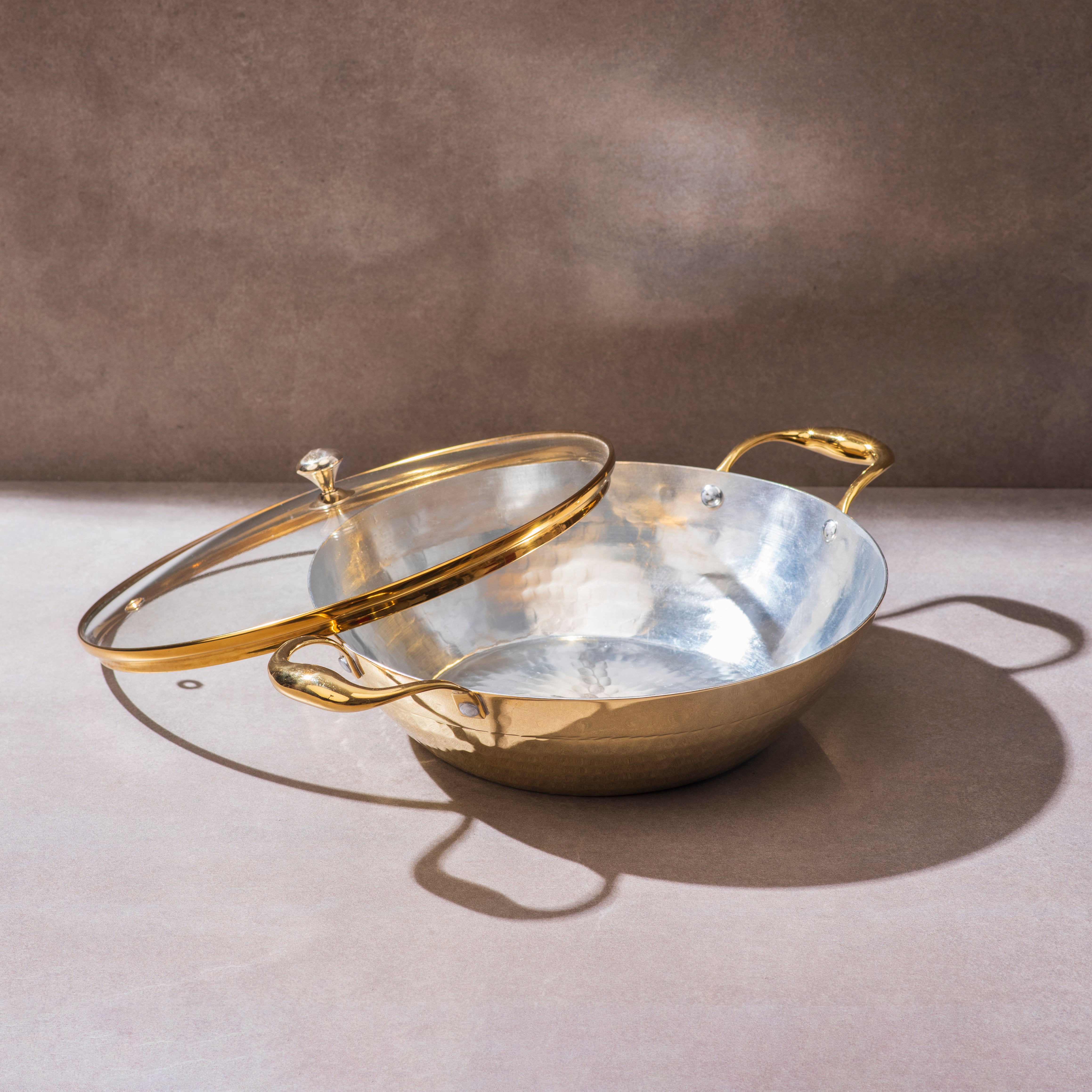 Brass Kadhai With Glass Lid