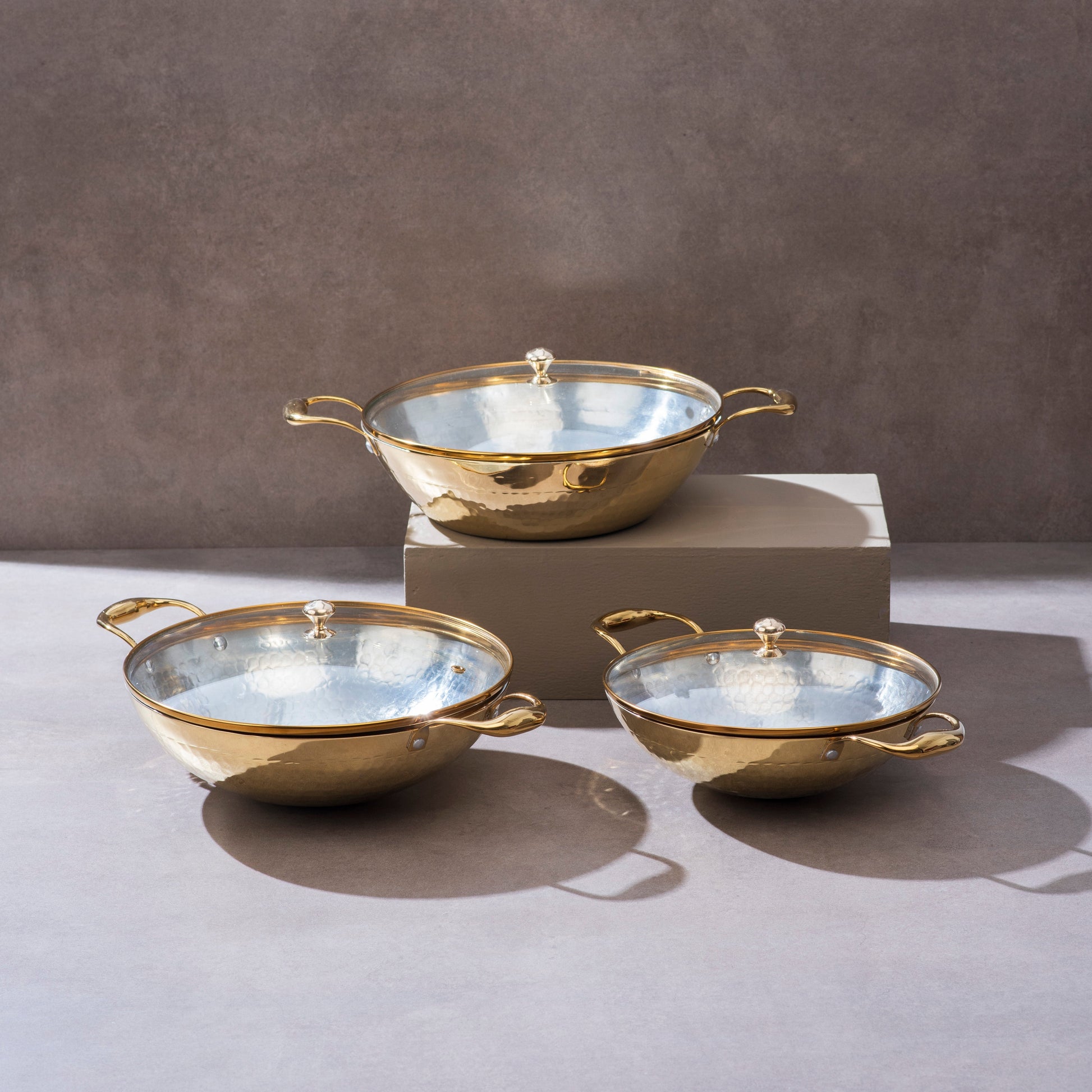 Set of 3 Brass Kadhai