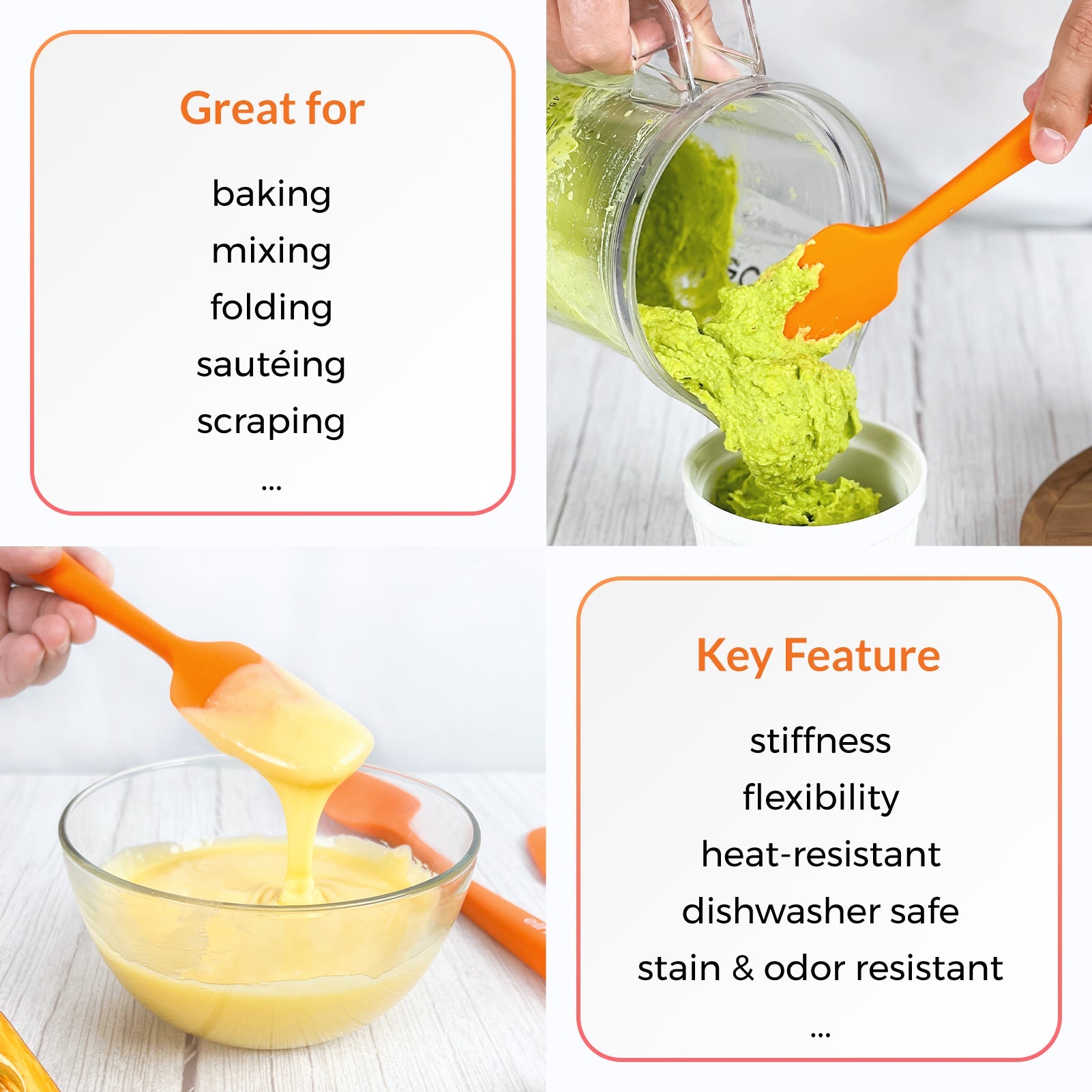 Orange Silicone Spatula | 3 Piece Silicone Spatula | Elihome