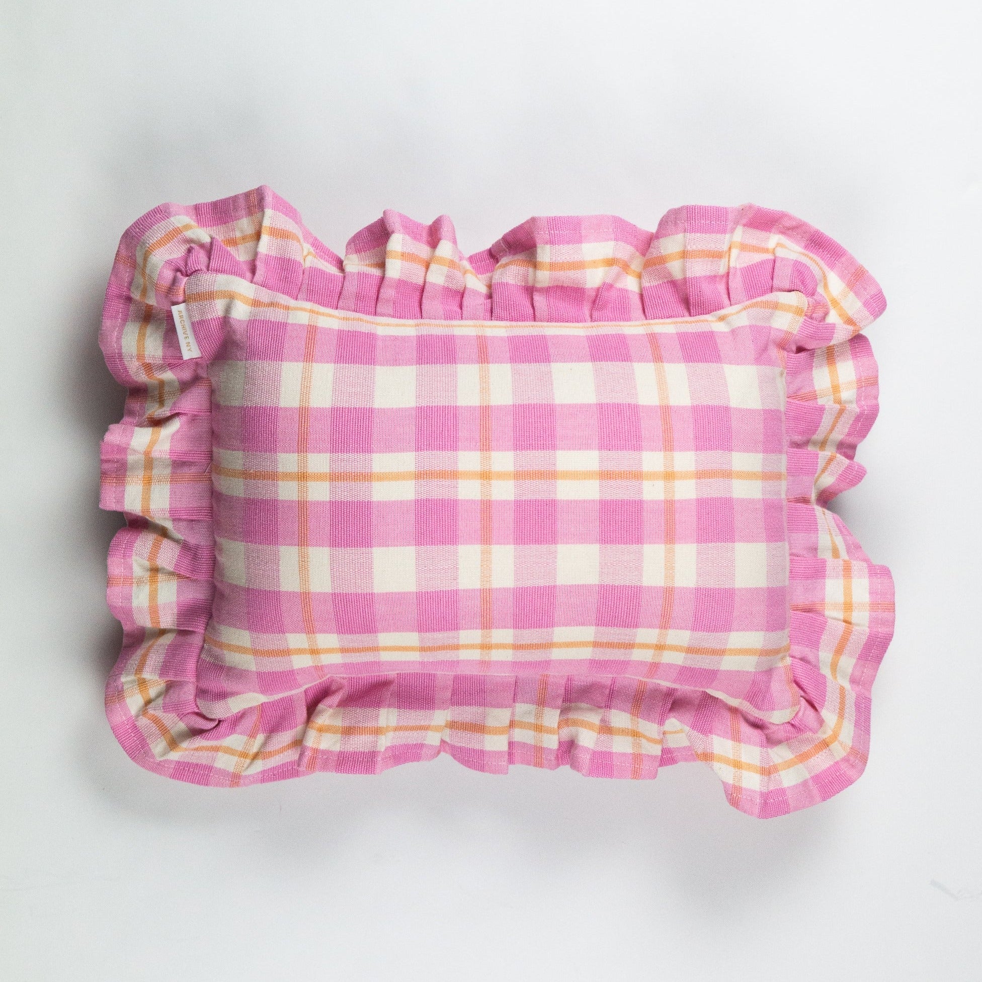 Archive NY Abigail Ruffle Plaid Pillow in Bubblegum