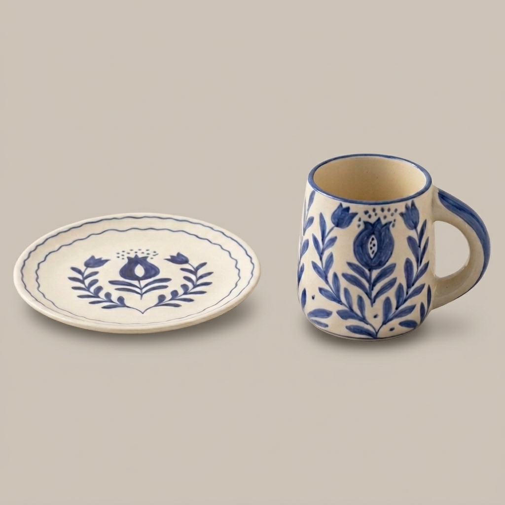 Blue Anaar Ceramic Breakfast Set Bowl Mug Plate 3 Piece Handmade - Casa Amarosa