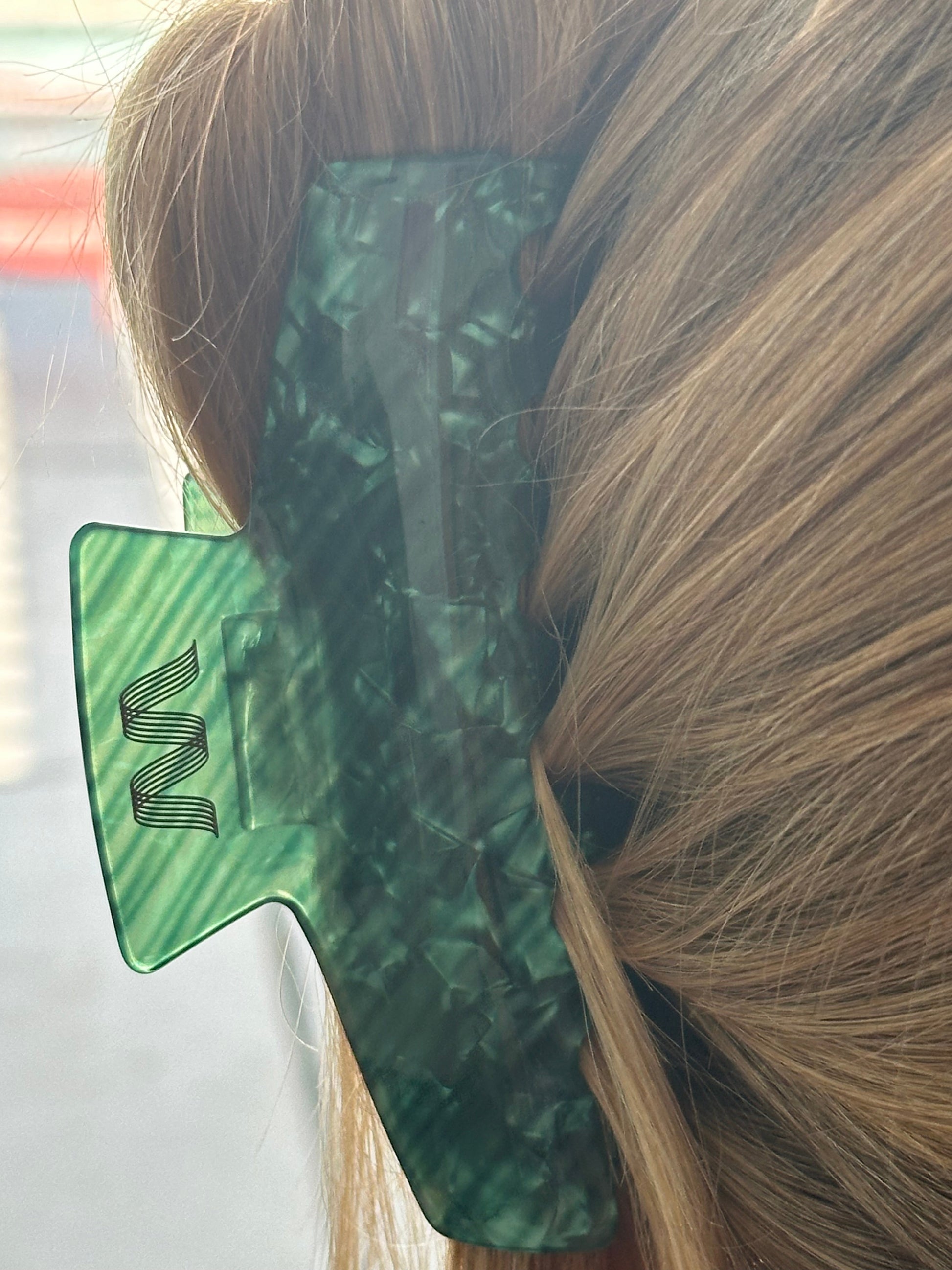 Jade Hair Claw Close up in Hair