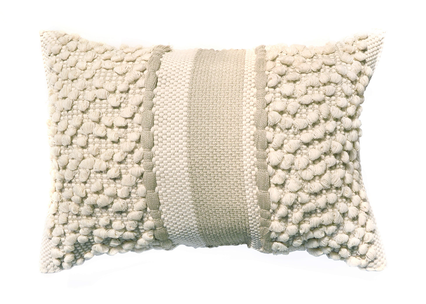 Ethical & Artisanal Pillow Cover - Bone + Olive Pom Pom