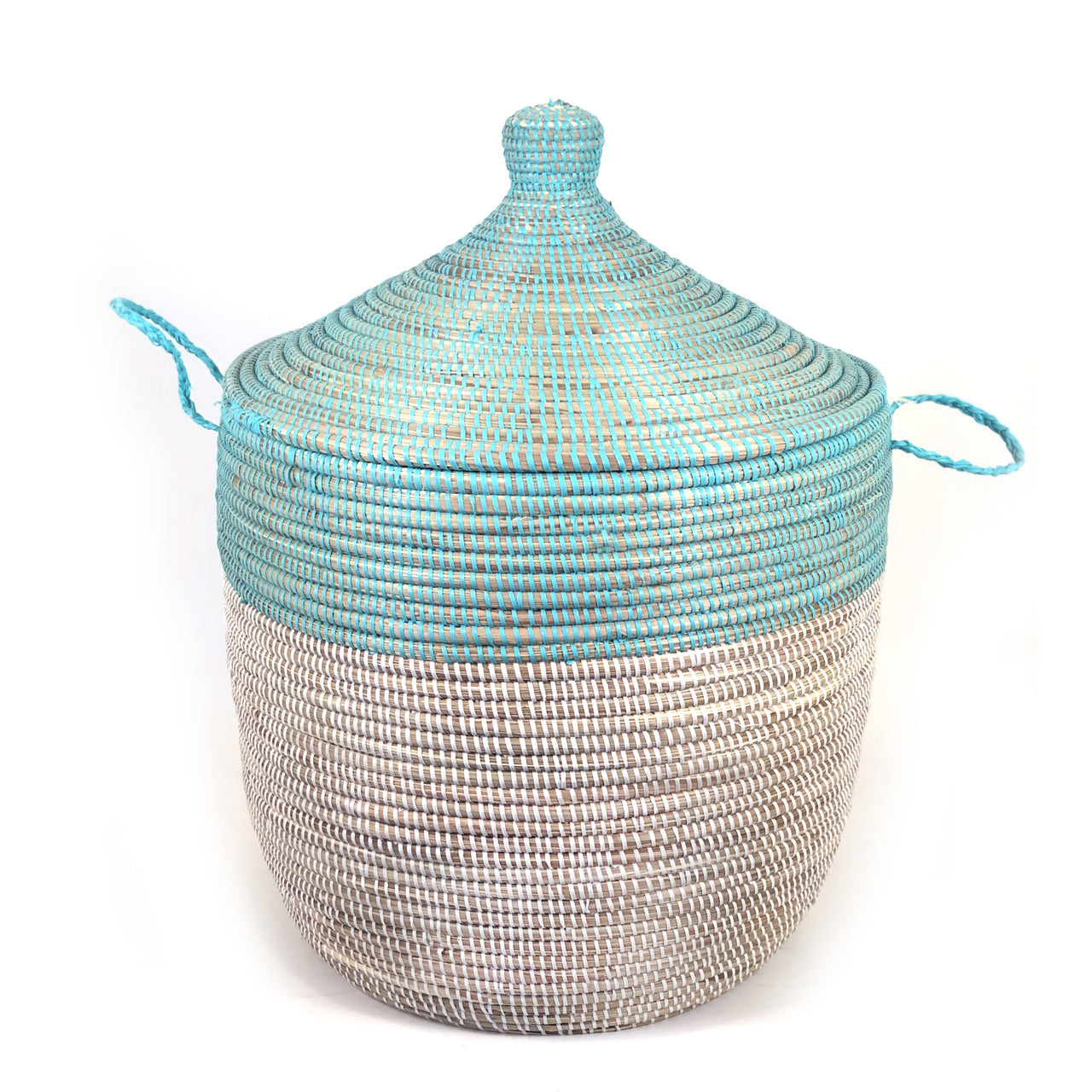 Turquoise and white low storage two tone basket