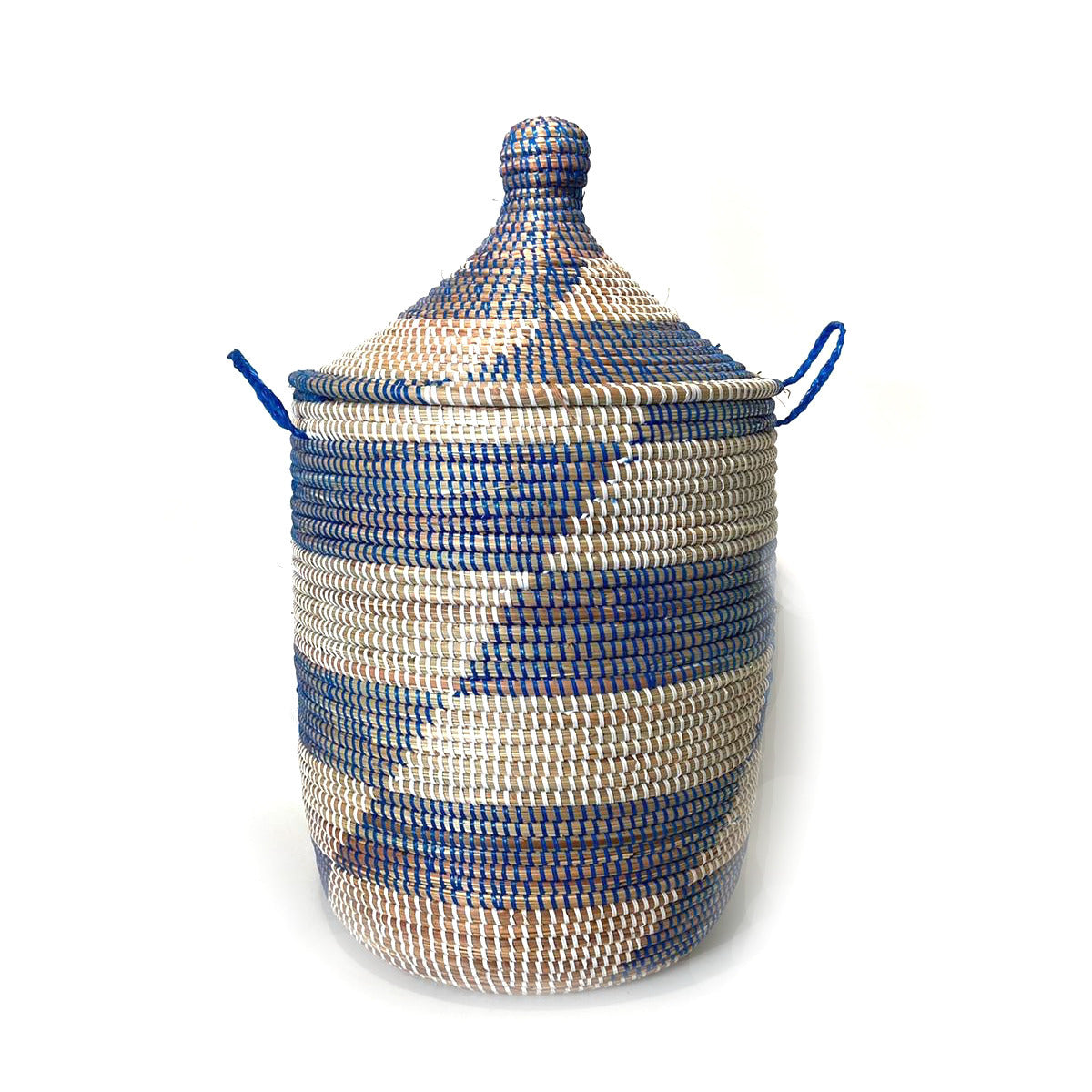 medium blue and white striped basket