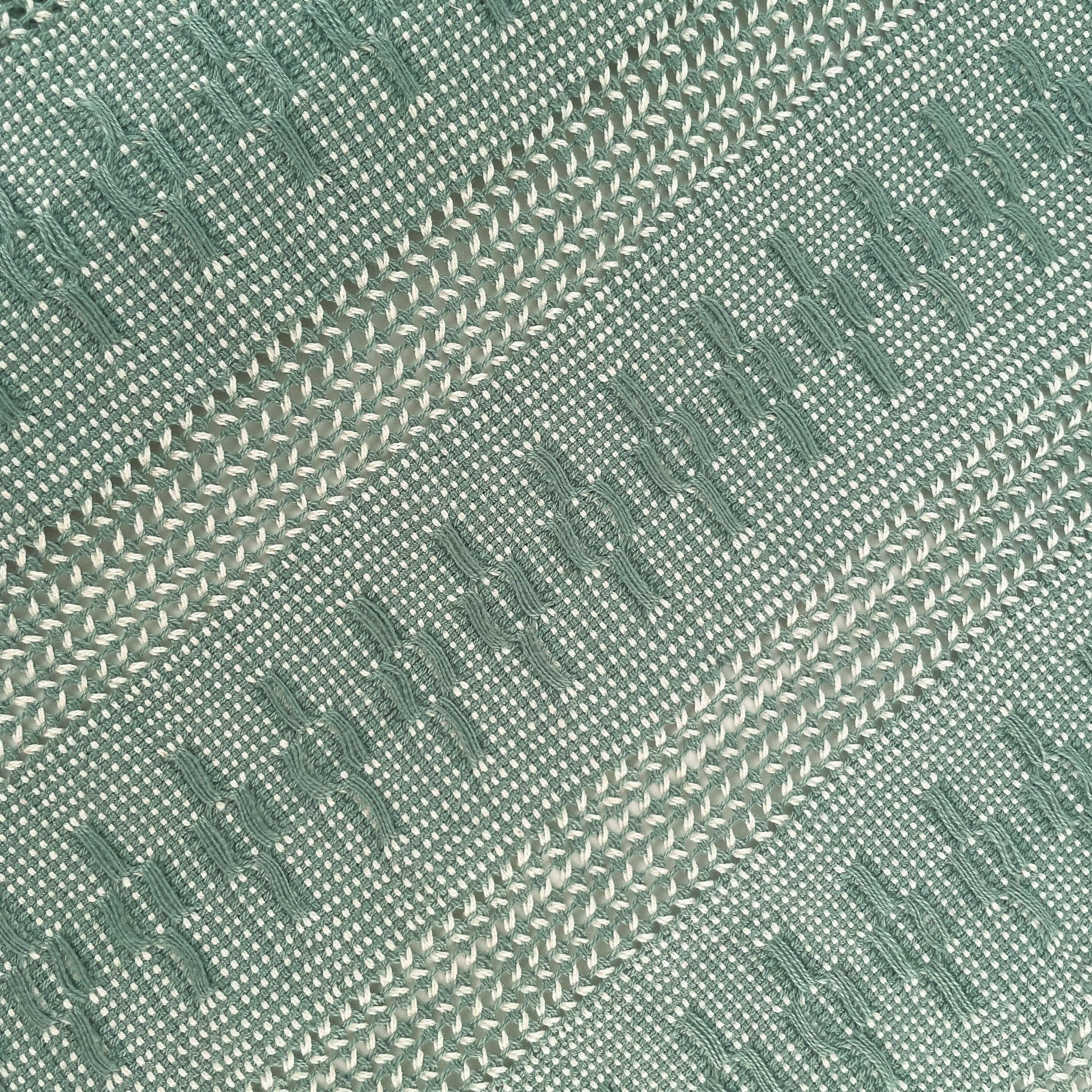 Closeup of view of Calado Table Runner in Sage, showing detail of alternating calado patterns