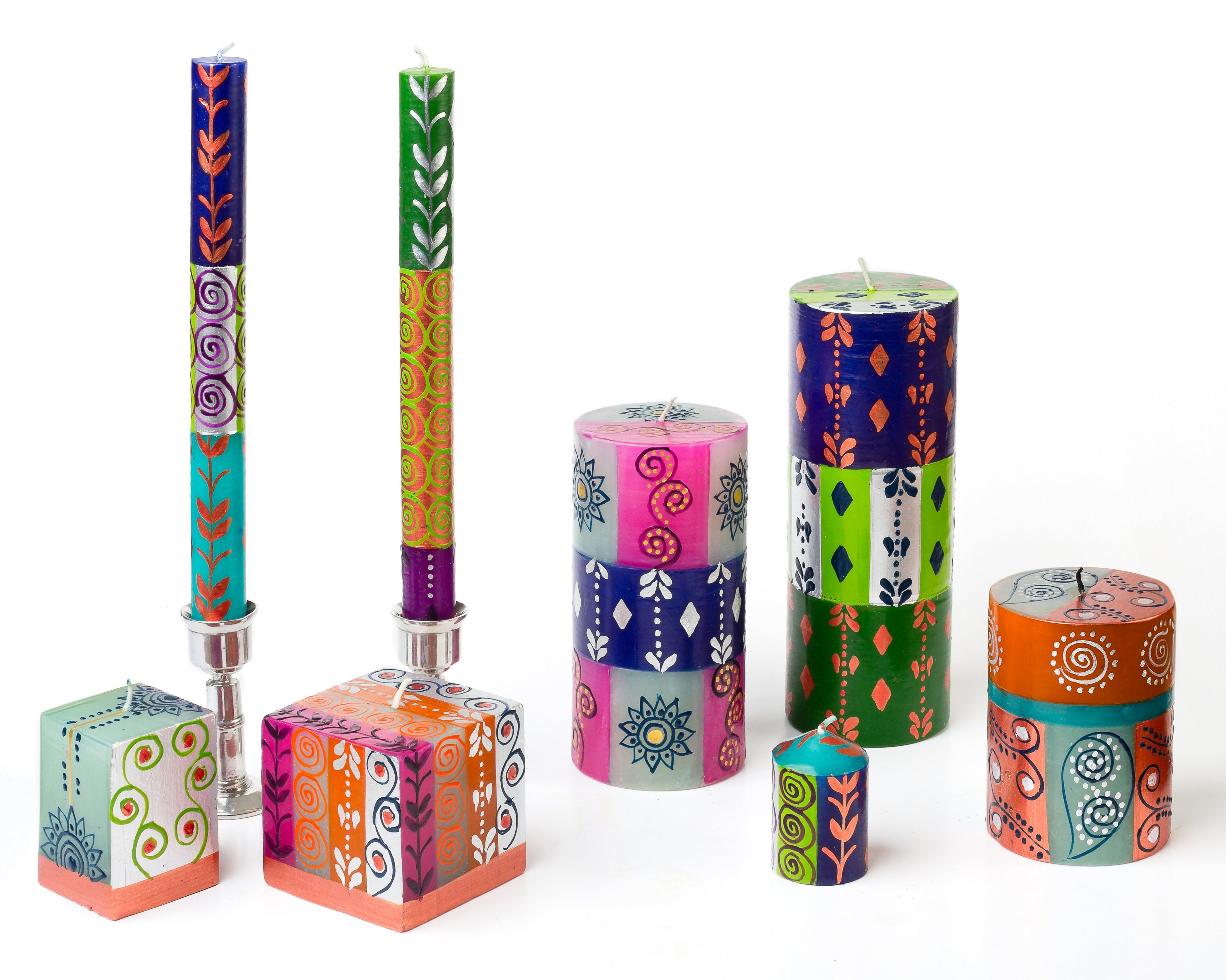 Group photo of the Sari Collection.  Beautiful India sari colors with highlights of silver and copper.