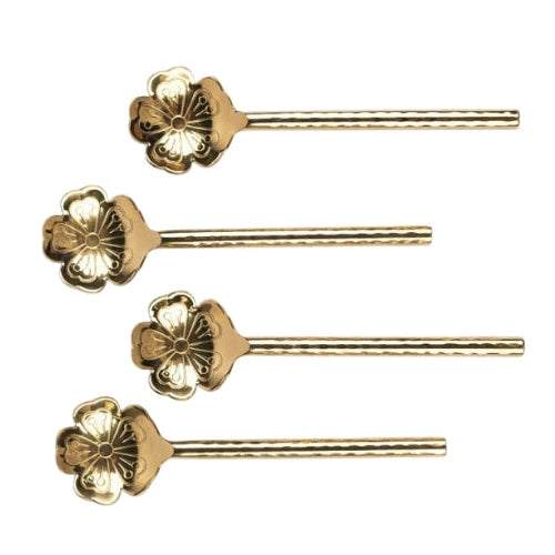 Flower Shaped Brass Cocktail Spoons Set of 4 5x1.5 Inches - Casa Amarosa