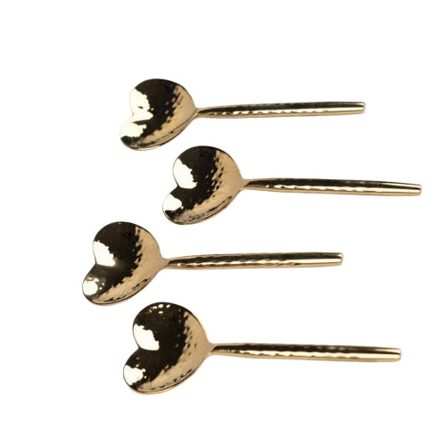 Heart-Shaped Brass Cocktail Spoons Set of 4 4.5x1.5 Inches - Casa Amarosa
