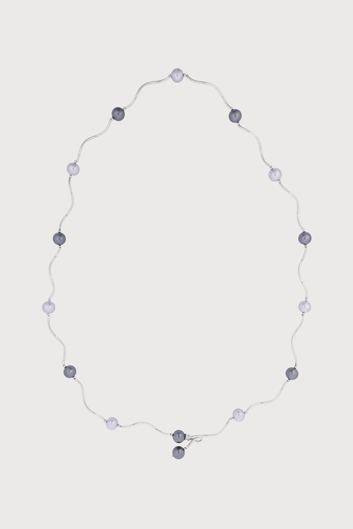 Silver Tide Wavy Bead Necklace - Silver