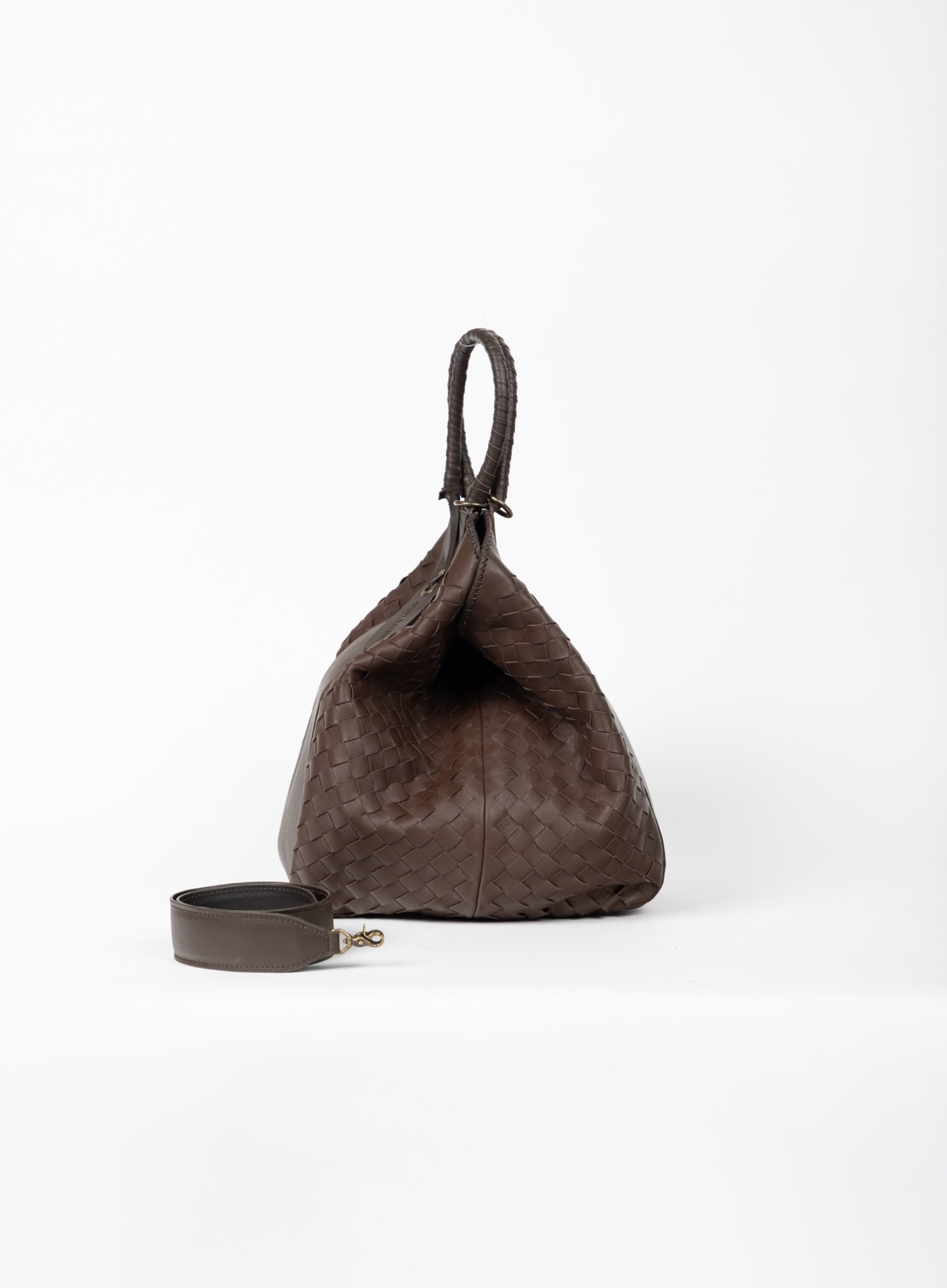 all day leather tote in brown from our womens together collection showcasing it open interior view.