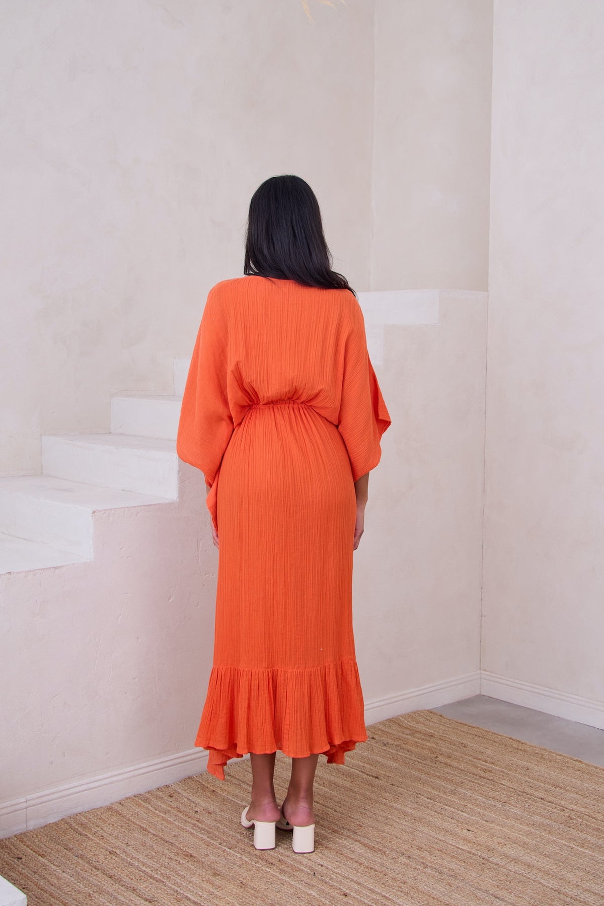 Crochet Rainbow Kaftan Maxi - Orange