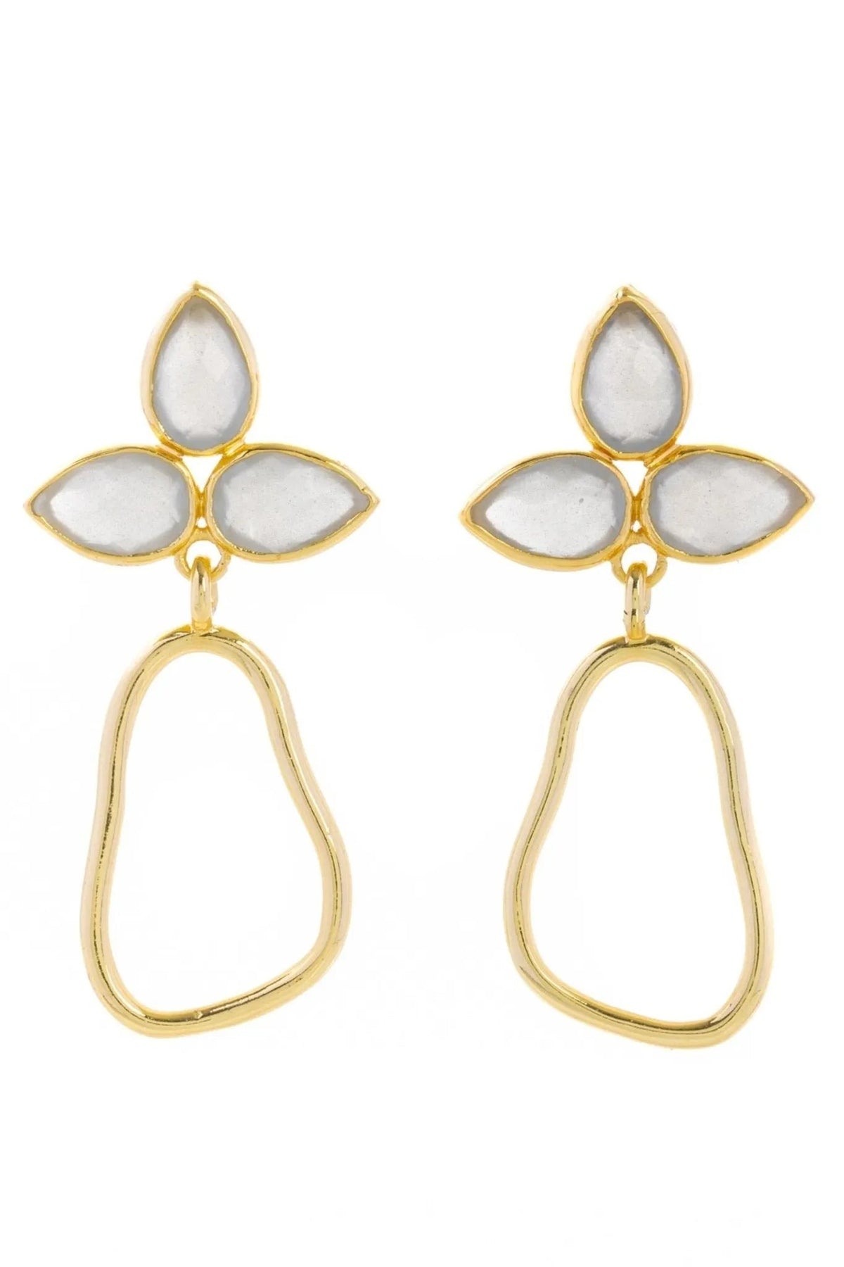 Triple Gemstone Abstract Dangle Earrings - Light Gray