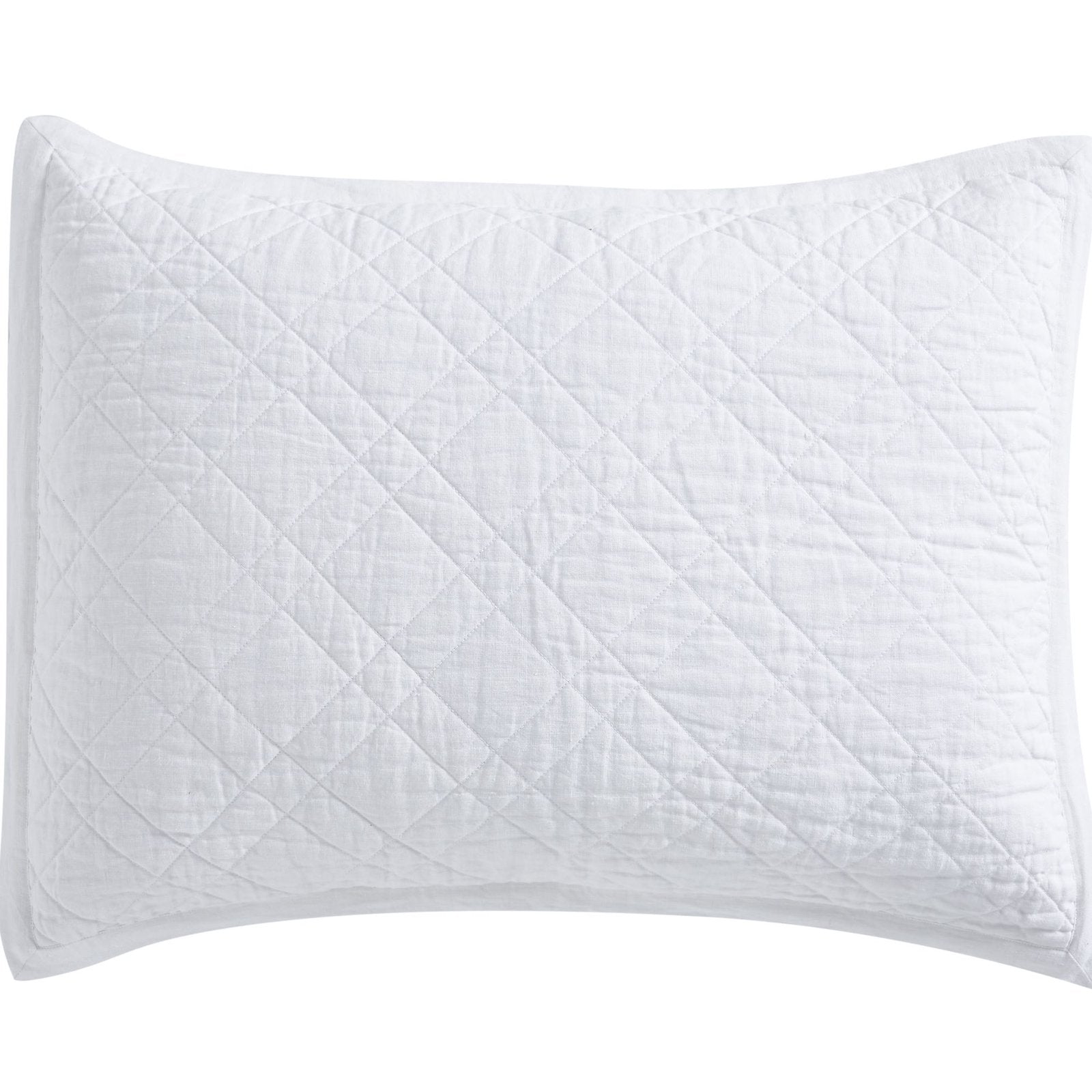 SS-253-2026_1|Crisp white diagonal diamond-quilted coverlet sham, adding classic elegance and inviting texture to any modern bedroom.