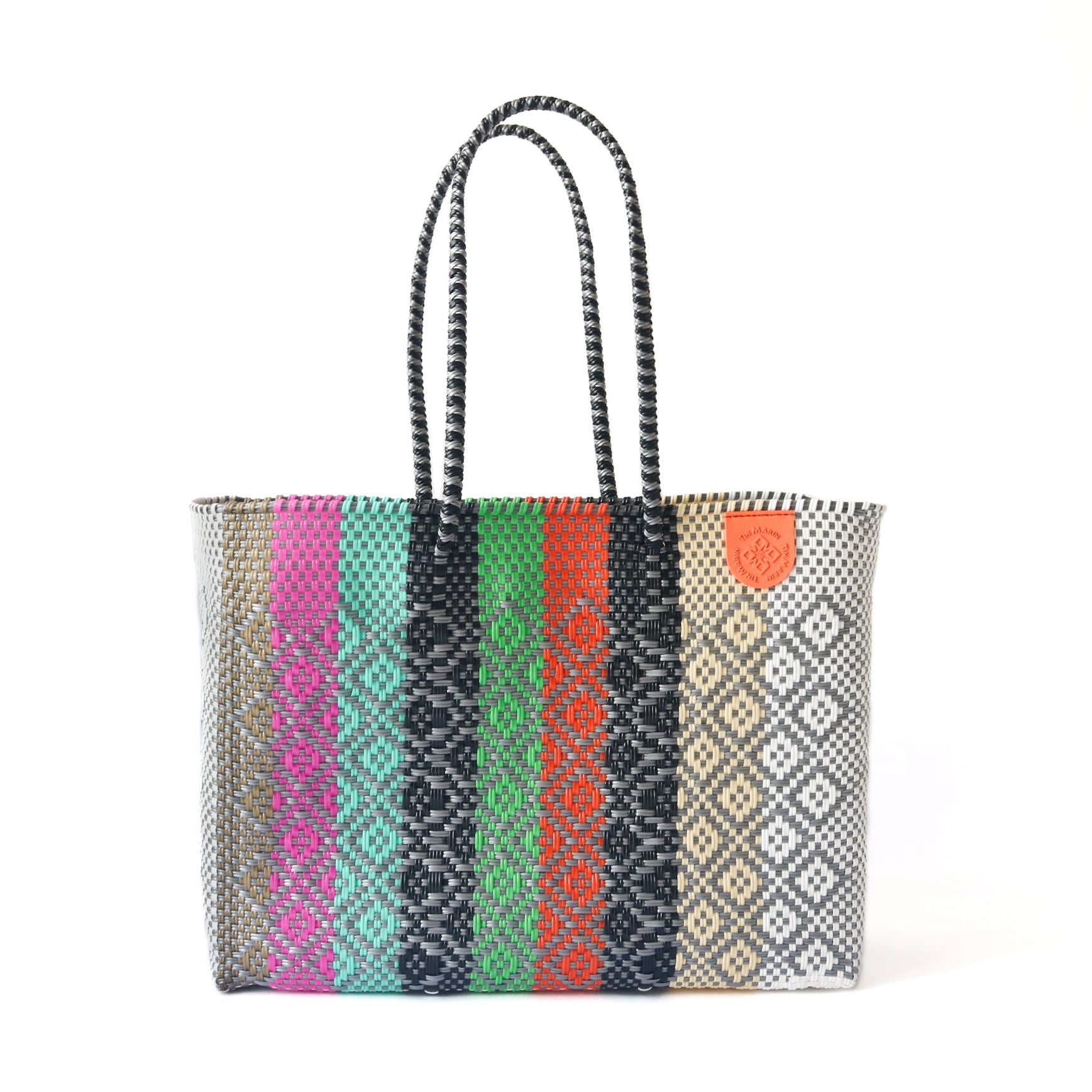 Tin Marin super tote in Maya Design, A Multicolored striped oversized tote bag with a shoulder strap.