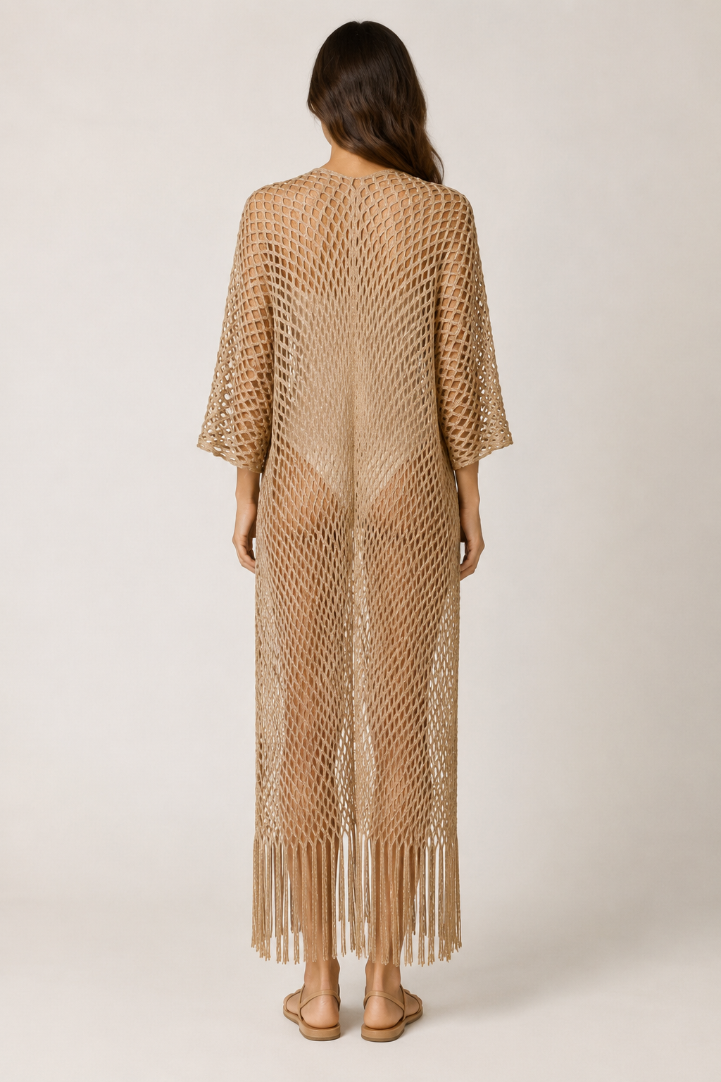 Metallic Fringe Kimono - Metallic Gold