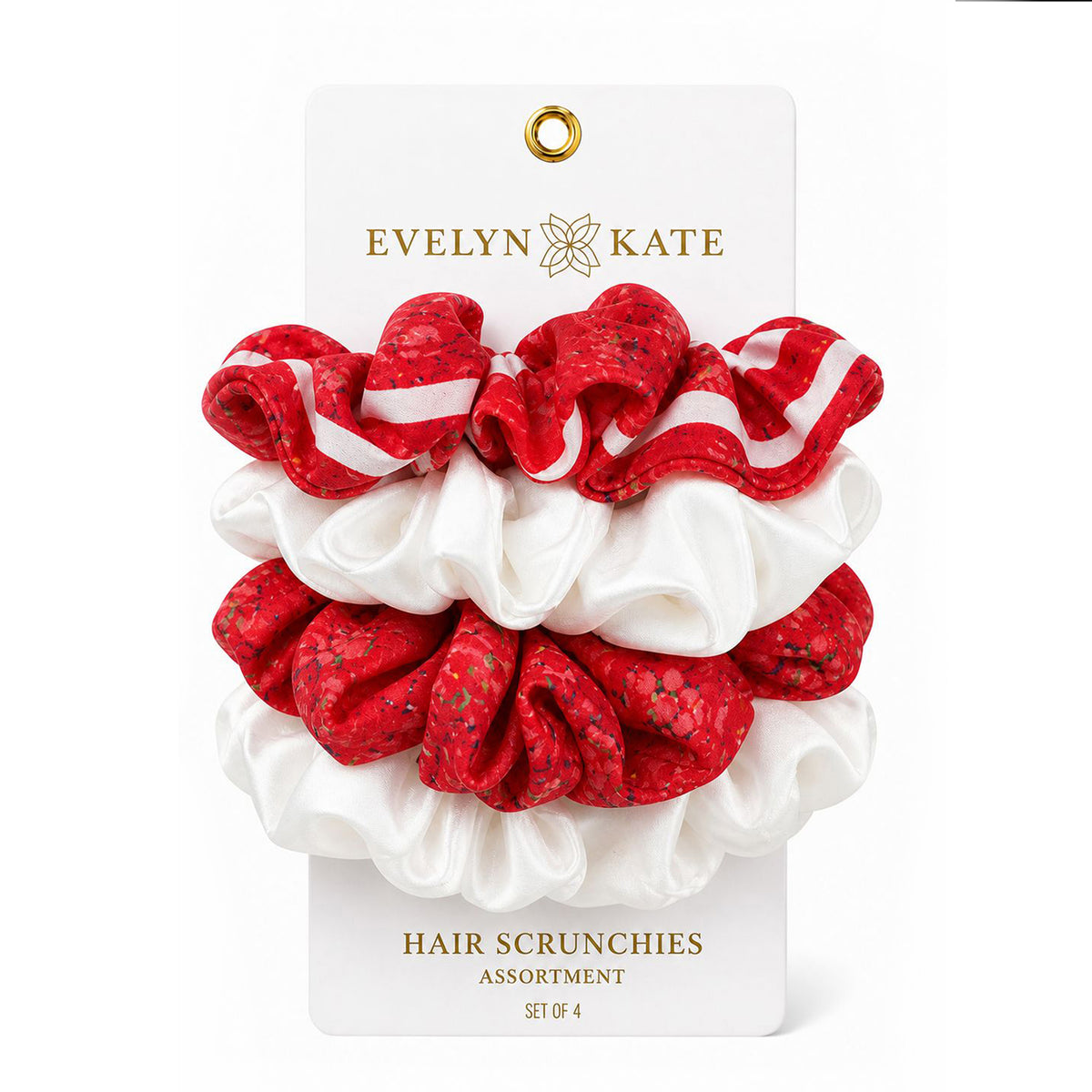 E&K Hair Scrunchies: Red Mirror Assortment (Set of 4)