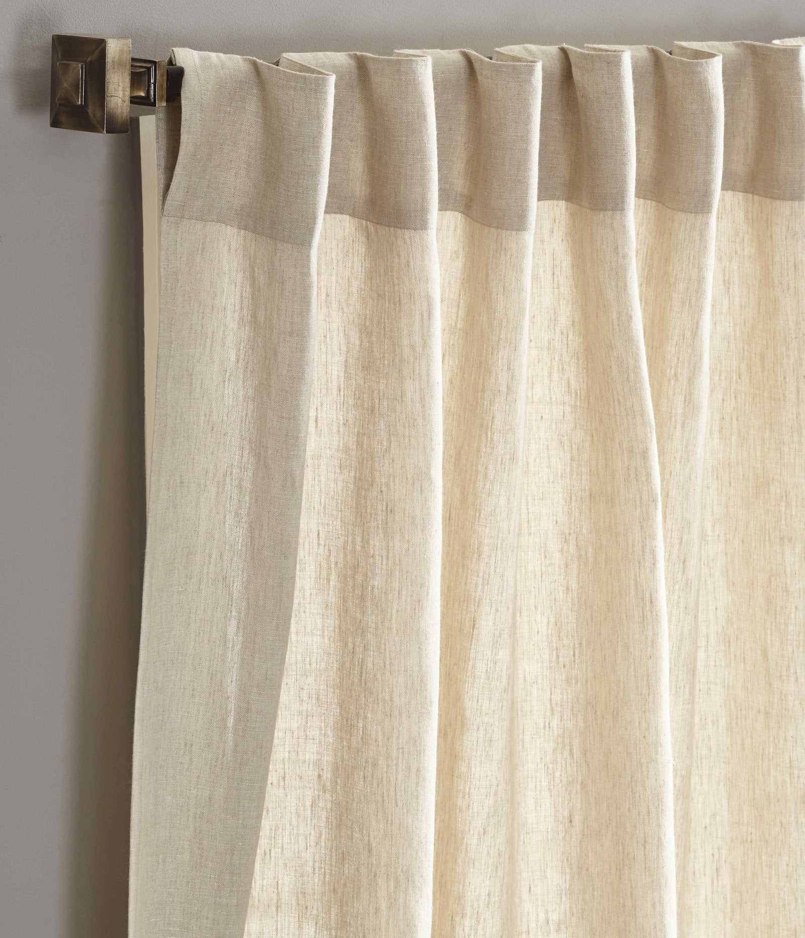 DY-711-5096_2|Close-up of natural linen-look curtain, highlighting the rich texture and elegant pleats, offering a sophisticated window dressing solution.