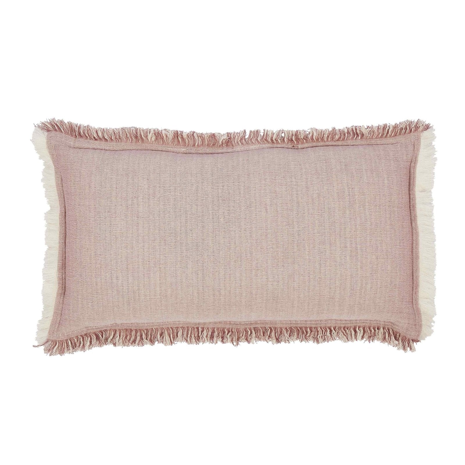 TP-110-1426_1|Pink and white textured lumbar pillow with frayed edges, providing stylish support and rustic charm for any decor.