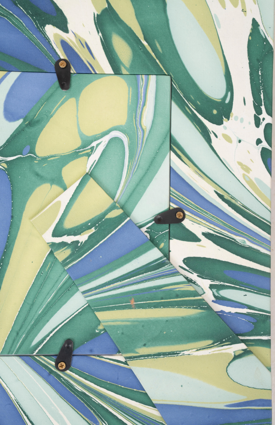 Hand-marbled large wall picture frame with green and blue patterns, 5x7 inches