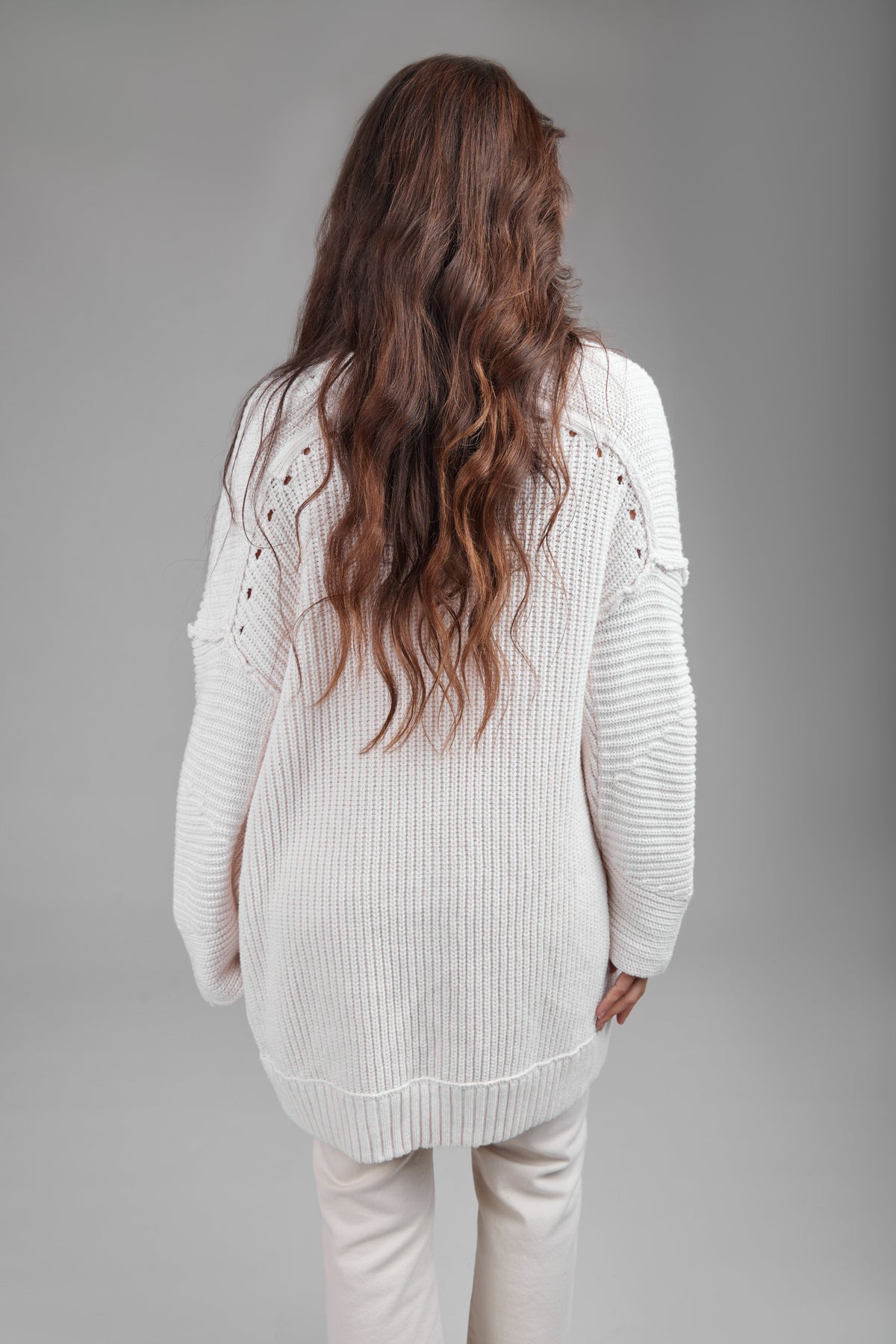 Ribbed Knit Open Cardigan Sweater - Ivory