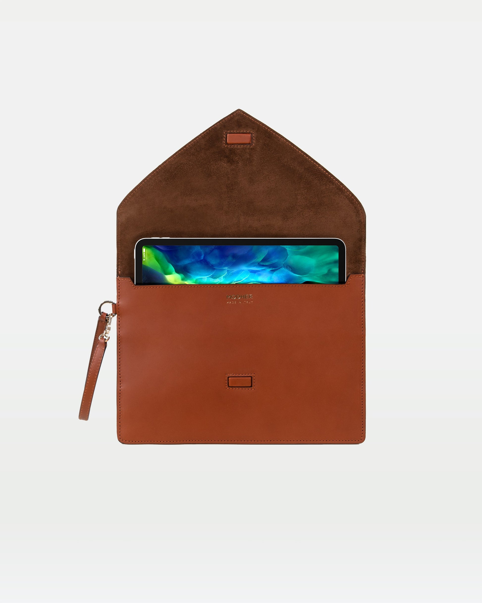 MODHER Envelope Clutch in Golden Brown vegetable tanned leather#color_golden-brown