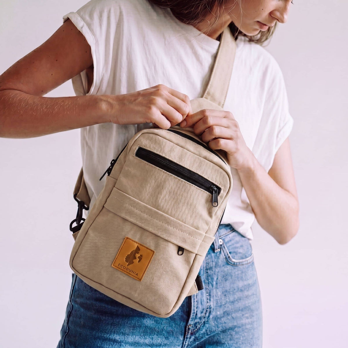 Umoja sand white canvas crossbody sling bag men #color_sand-white